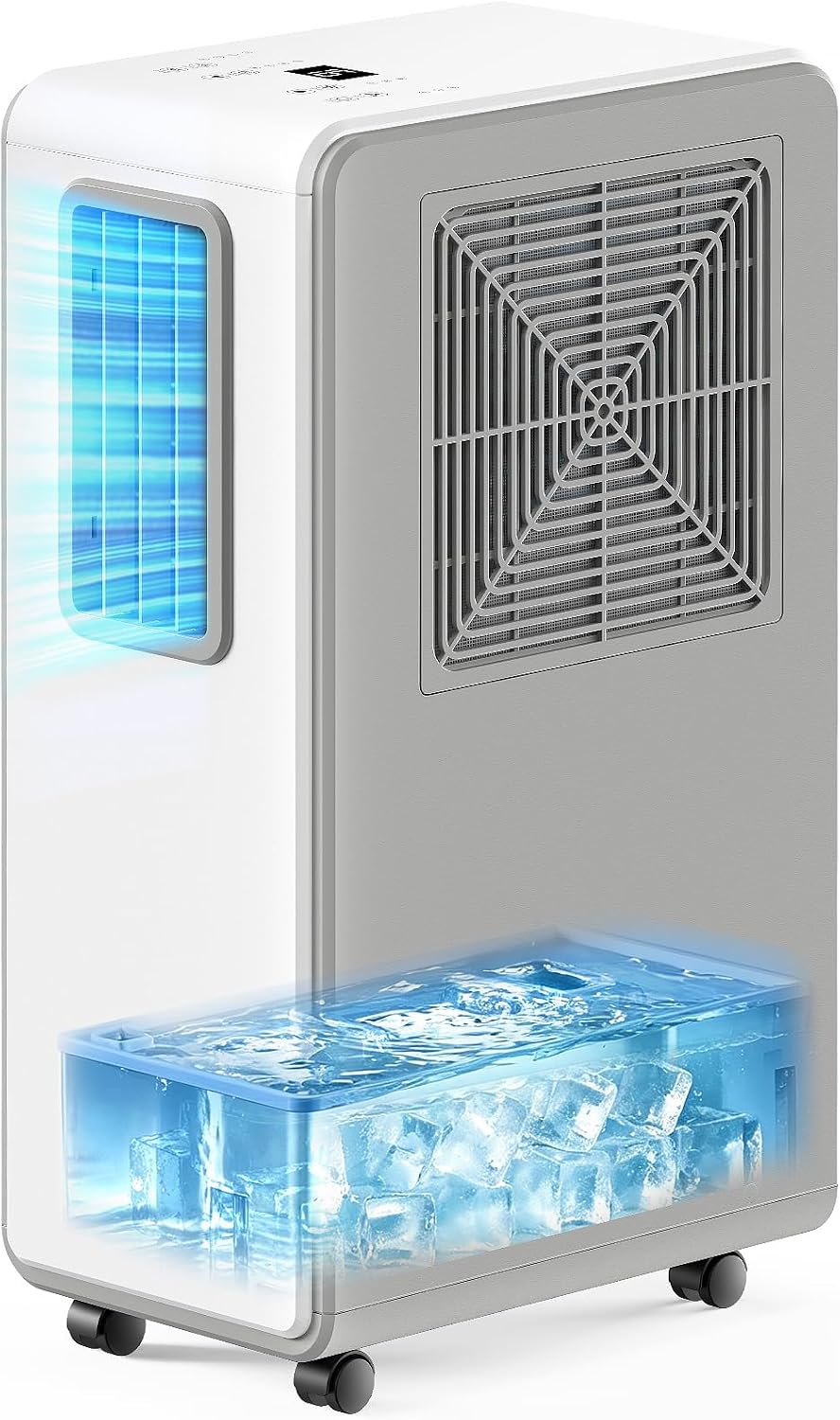 Portable Air Conditioner Air Cooler 6-in-1 Portable Tower Fan,3 Speeds, Storm Mode Cool Mist,Remote Control,Automatic Oscillation,8H Timer LED Display with Ice Packs for Home & Office Use（lvory）