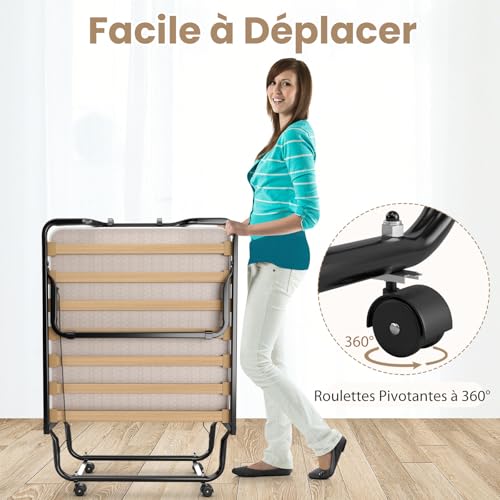 COSTWAY Letto Pieghevole, Beige, 90x200cm Matelas 10cm : Casa e cucina