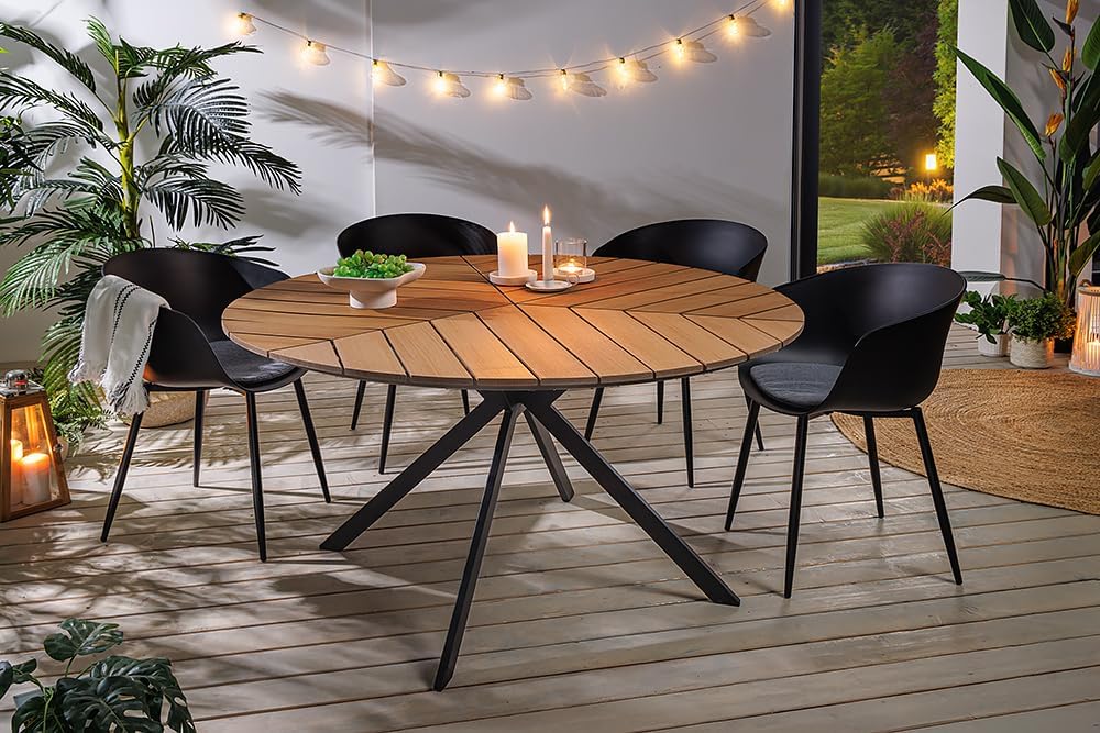 Riess Ambiente Runder Outdoor Gartentisch DESIGNO - 120cm - Natur Holz-Design anthrazit Metall