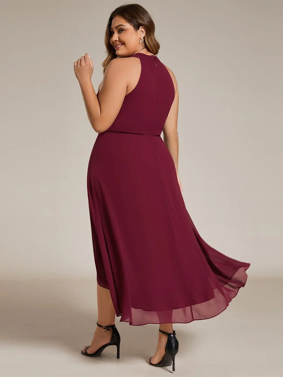 Damen Chiffon Midi-Kleid in A-Linie | Festliches Halterneck Kleid mit Plissee-Details | Sommerliches Kleid f��r Hochzeitsg?ste