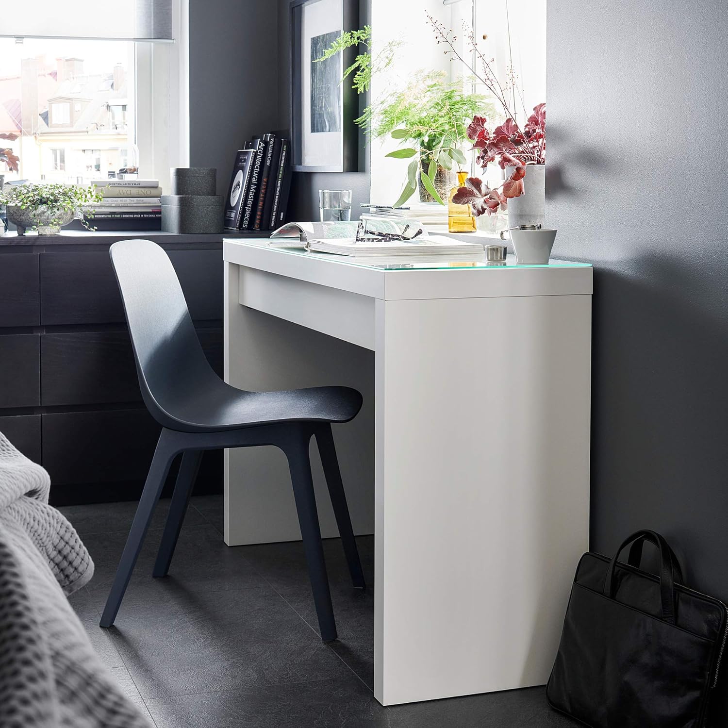 IKEA-Malm-Schminktisch weiß weiß mit Glasplatte 120 x 41 x 78 cm