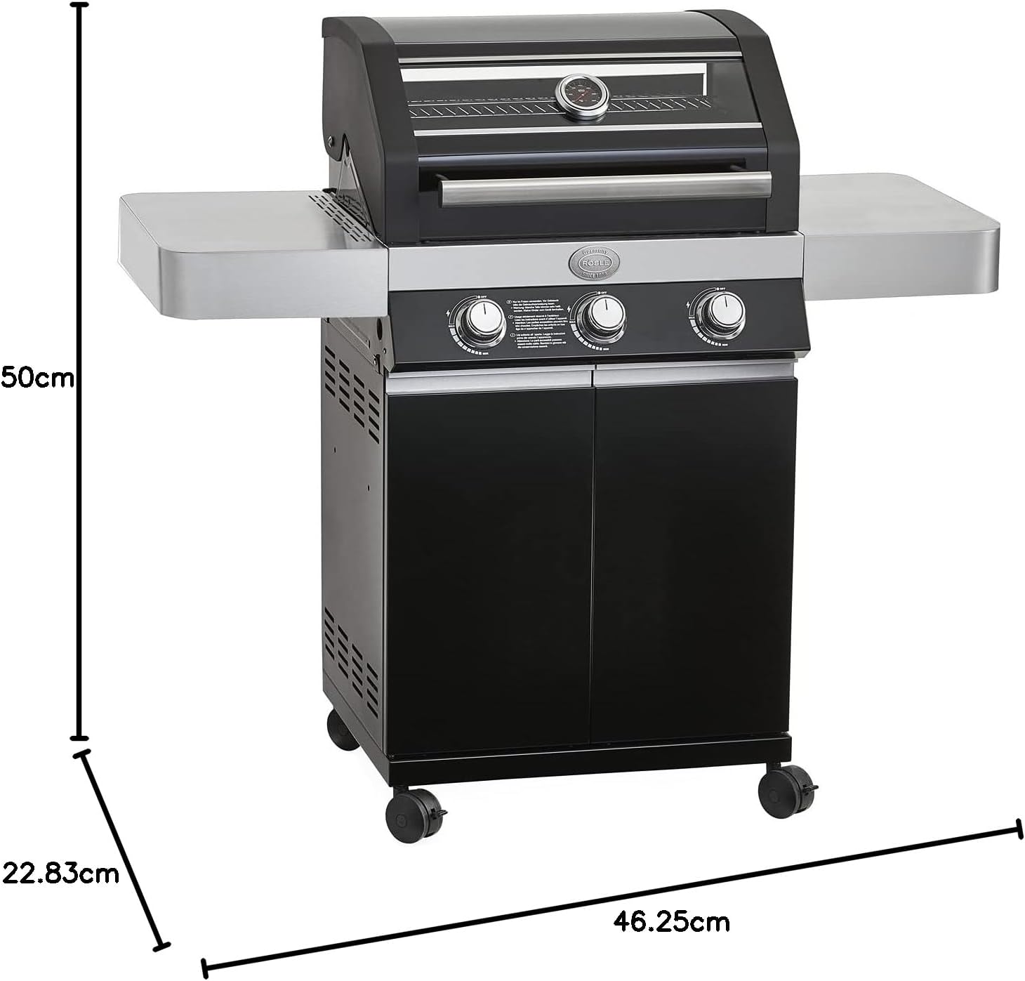 RÖSLE Elektrogrill BBQ-Portable Videro E2-P, tragbarer Tischgrill mit 2 Brennern, Warmhalterost und Deckel mit Glaseinsatz, pulverbeschichteter Stahl, schwarz/silbern