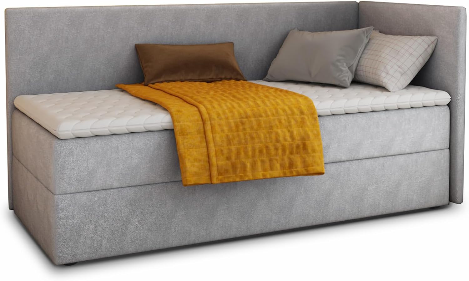 Sofnet Boxspringbett Flame mit Bettkasten - Einzelbett mit Bonell-Matratze und Topper, Polsterbett, Universelle Bettseite, Bett, Schlafzimmer, Kinderzimmer (Grau (Paros 05), 100 x 200 cm)