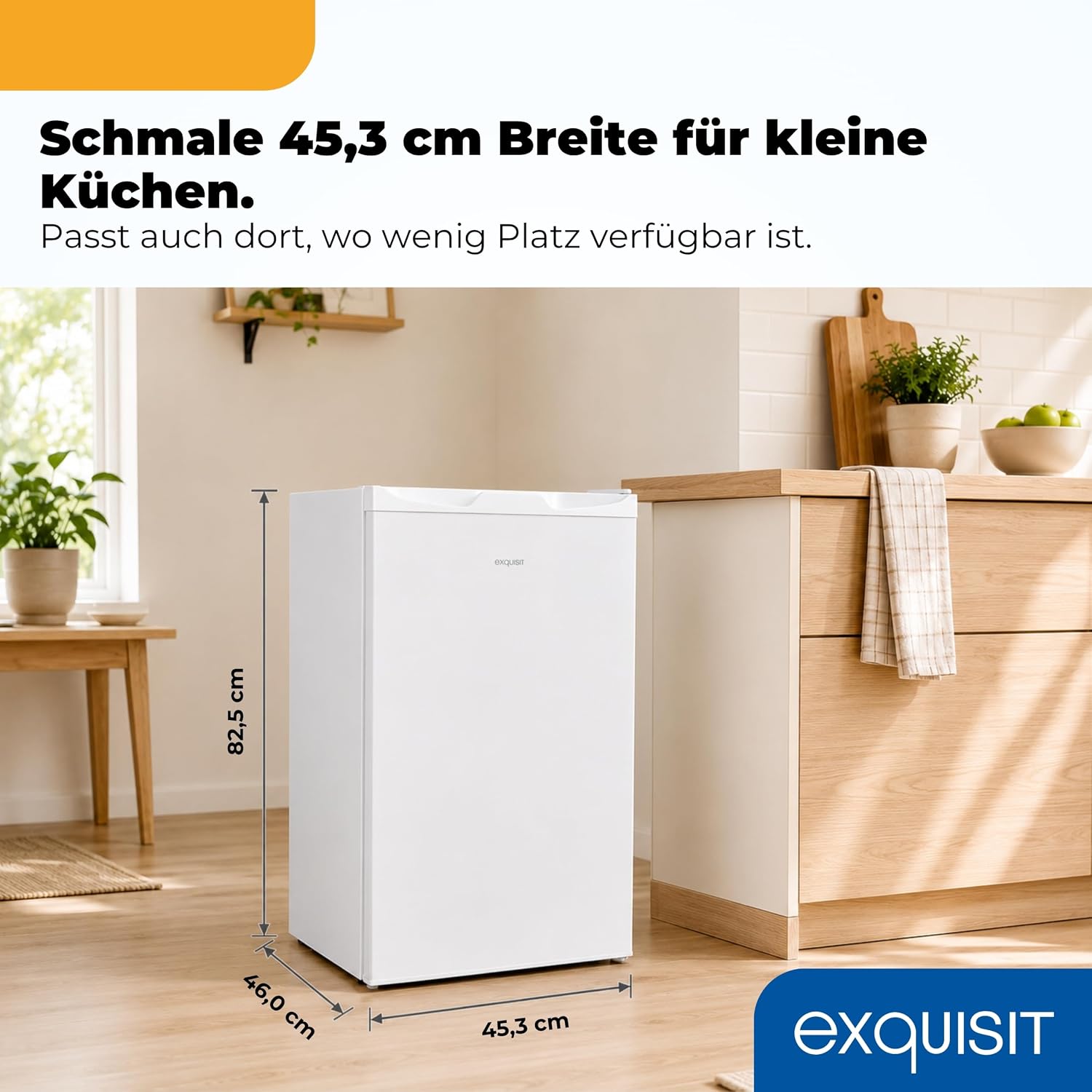 Exquisit Gefrierschrank | 63 l Nutzinhalt, Energieeffizienzklasse E, 39 dB(A) | kompakte Bauform, 4-Sterne-Gefrieren, manuelle Temperaturregelung, wechselbarer Türanschlag | GS5111-330E weiss
