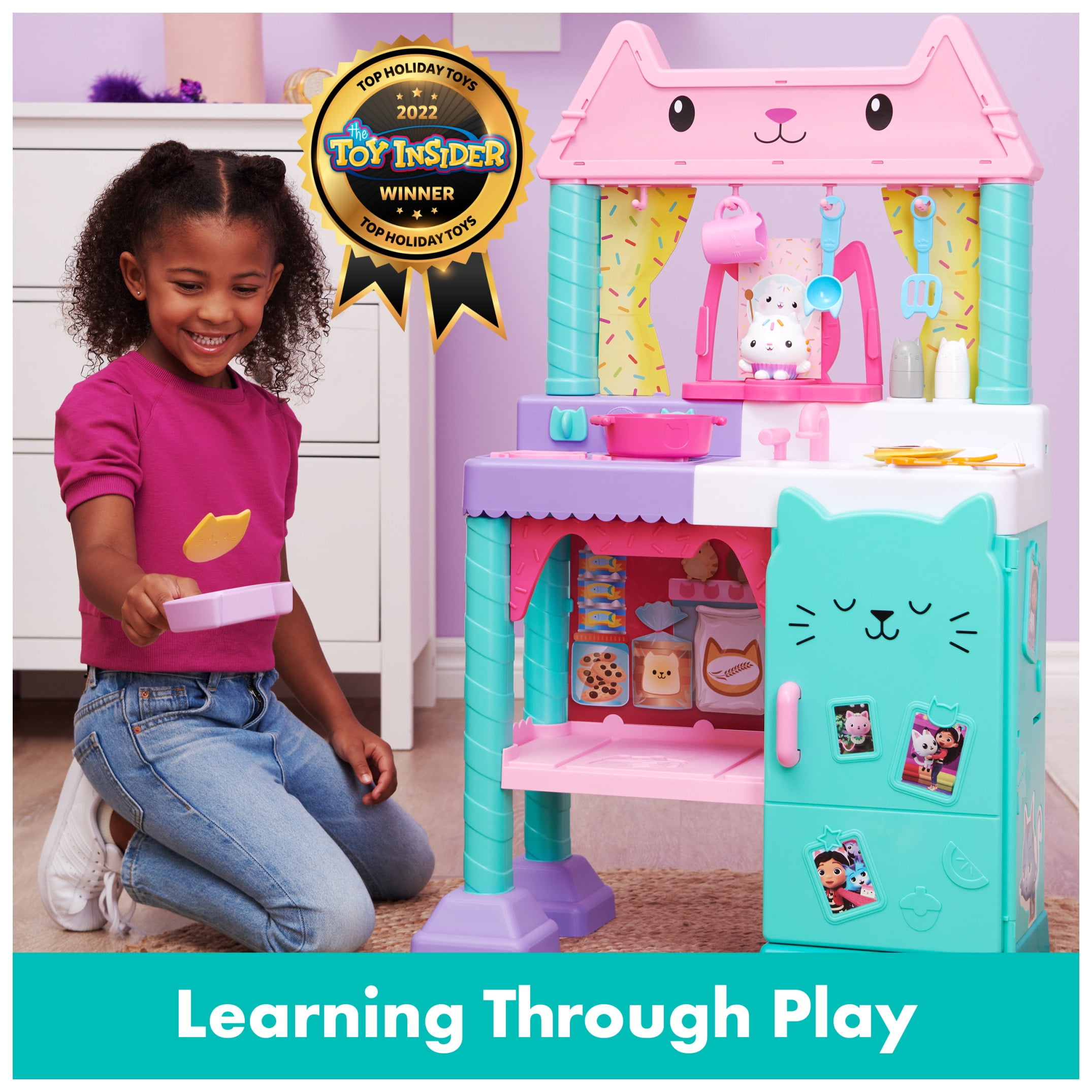Gabby’s Dollhouse Cakey Cat Kitchen Set for Kids, 3ft Tall Play Kitchen with Sounds & Accessories