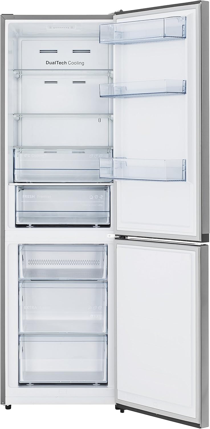 Hisense RB327N4ADD Fridge-Freezer Combination, EEK D, Total NoFrost, Interchangeable Door Hinge, Bottle Grid, 171 Litre Fridge Compartment, 85 Litre Freezer Compartment, Stainless Steel Look