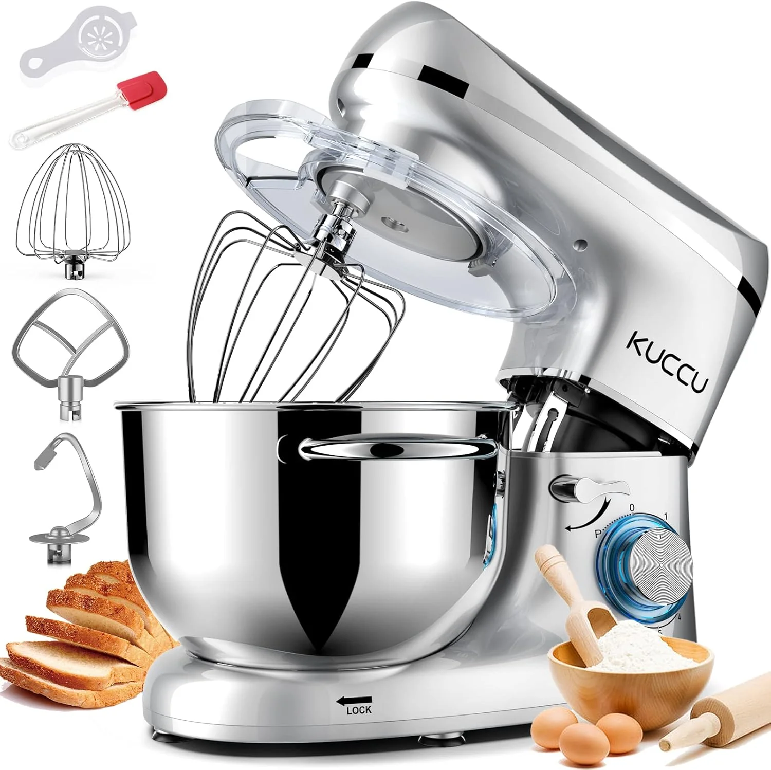 Stand Mixer 6.5 Qt 660W 6-Speed Tilt-Head Food Dough Mixer. Kitchen Electric Mixer with Stainless Steel Bowl.Dough Hook.Whisk. Beater. Egg white separator