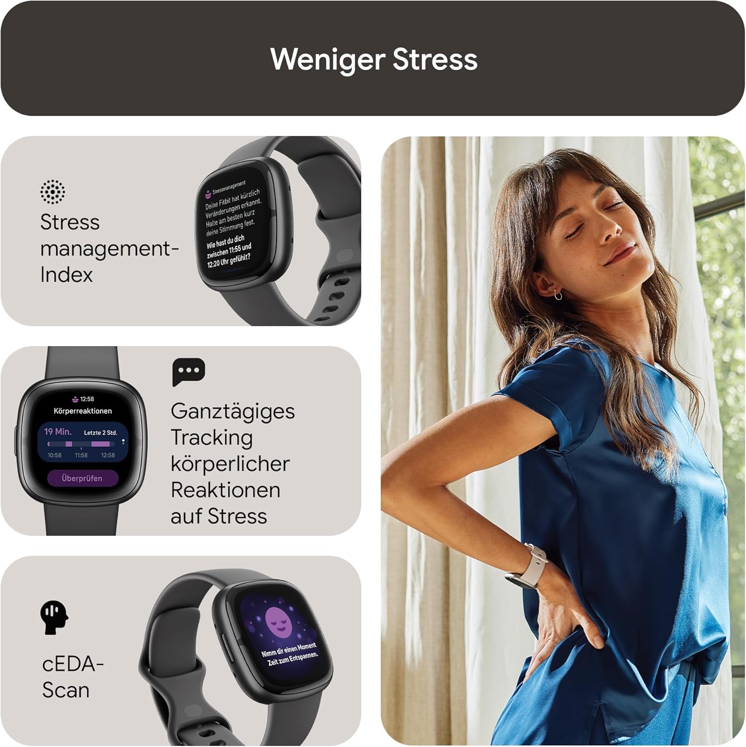 Google Fitbit Sense 2 – Smartwatch Damen / Herren – Fitnessuhr mit integriertem GPS und Telefonfunktion – Fitness-Tracking mit Stressmanagement, EKG und Schlafanalyse – kompatibel mit Android/iOS