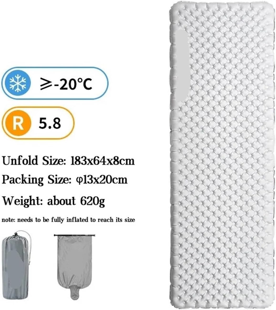 Luftmatten R Value 5.8 Outdoor-Isomatte Ultraleichte Reise-Camping-Matratze 1-Personen-Kissen Wandern Trekking