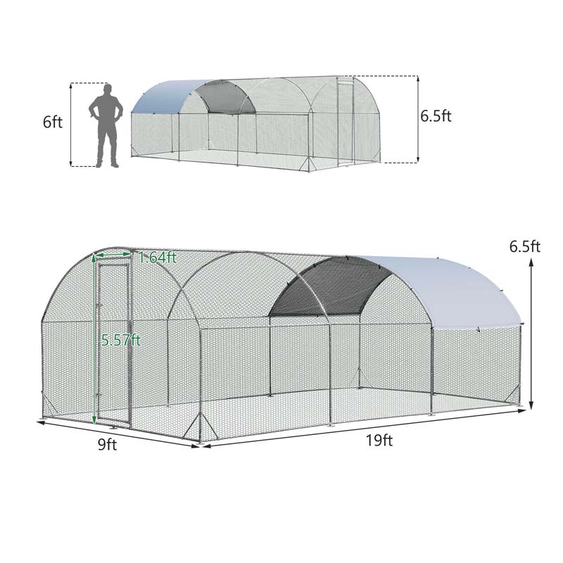 19 Ft Large Metal Chicken Coop Walk In Dome Poultry Cage Hen Run House Rabbits Habitat Cage With Cover - Waterproof Protective Cover