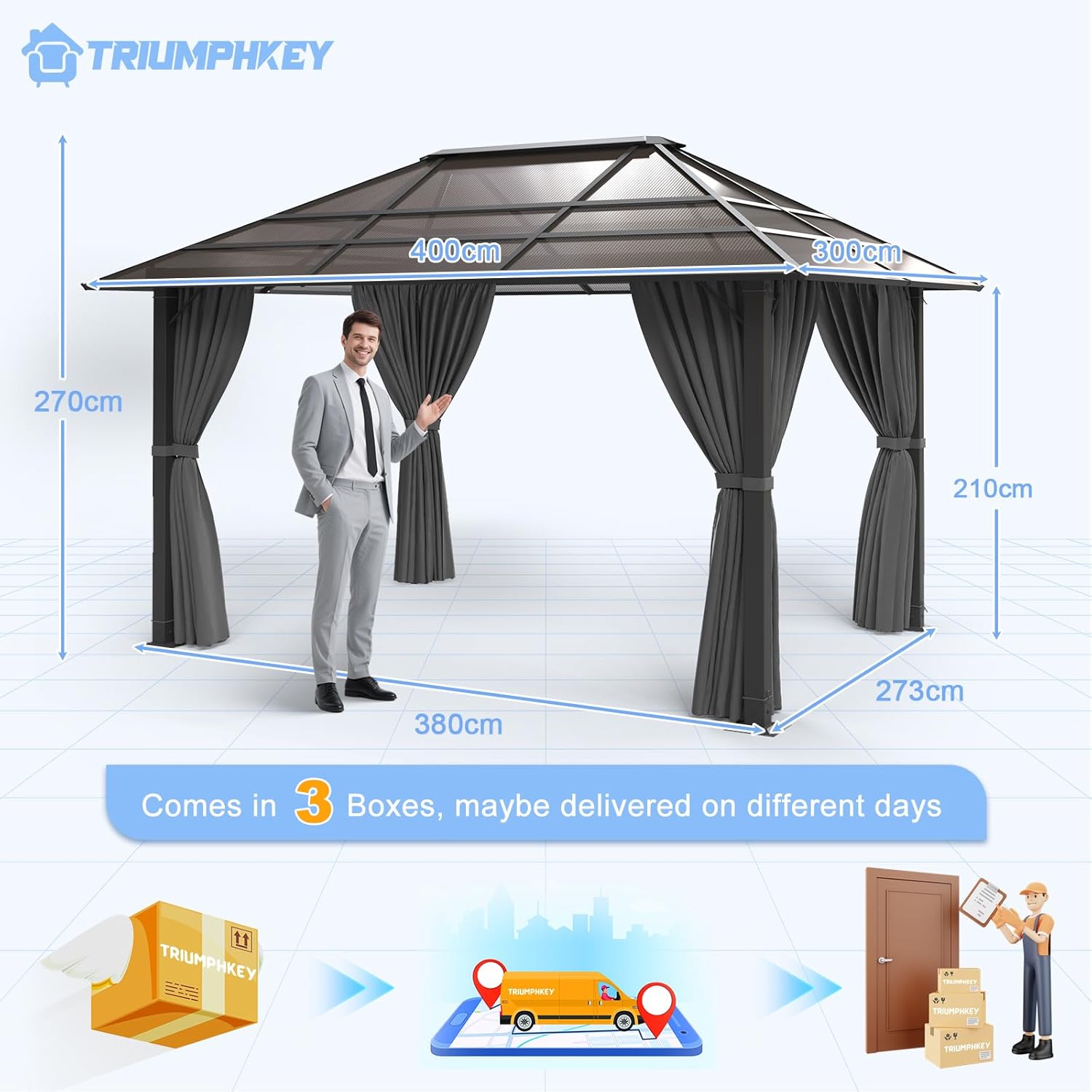 TRIUMPHKEY Pavillon 3x4 Wasserdicht Stabil Winterfest,Aluminium Gartenpavillon,Pavillon mit Festem Dach Protection UV,Geeignet für Außenszenen,Grau