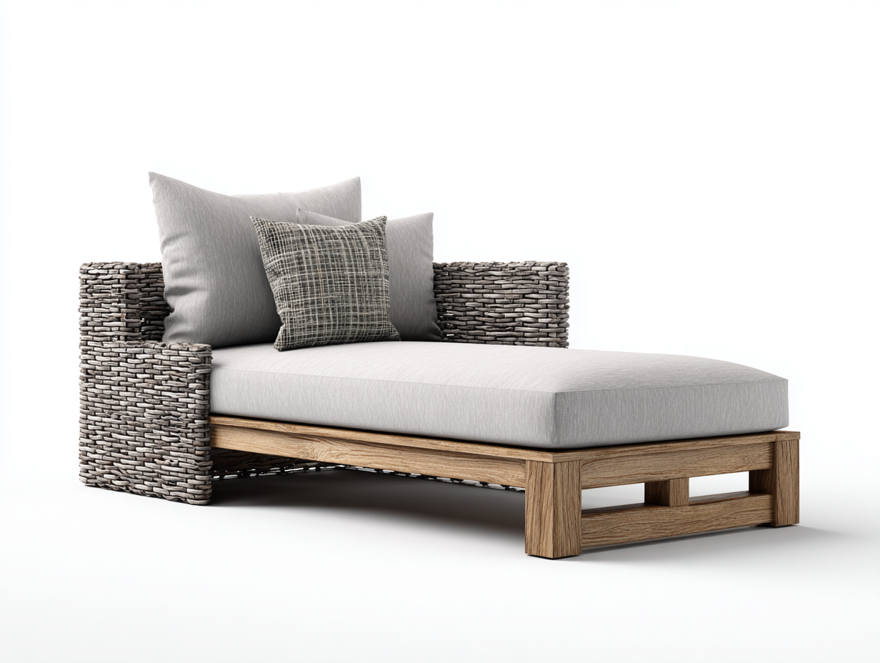 Sonnenliege - Polyrattan-Holz-Textil - 196x78x66 cm - Grau-Natur - Modern