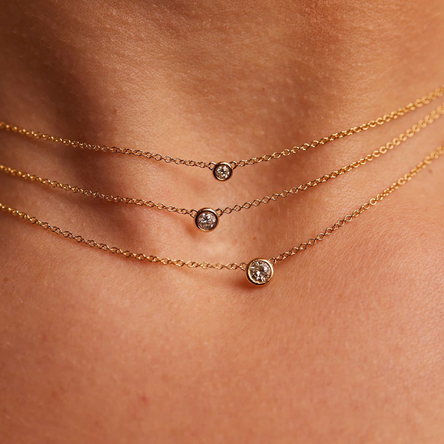 Baby gold Diamond Solitaire Bezel Necklace 14K Gold