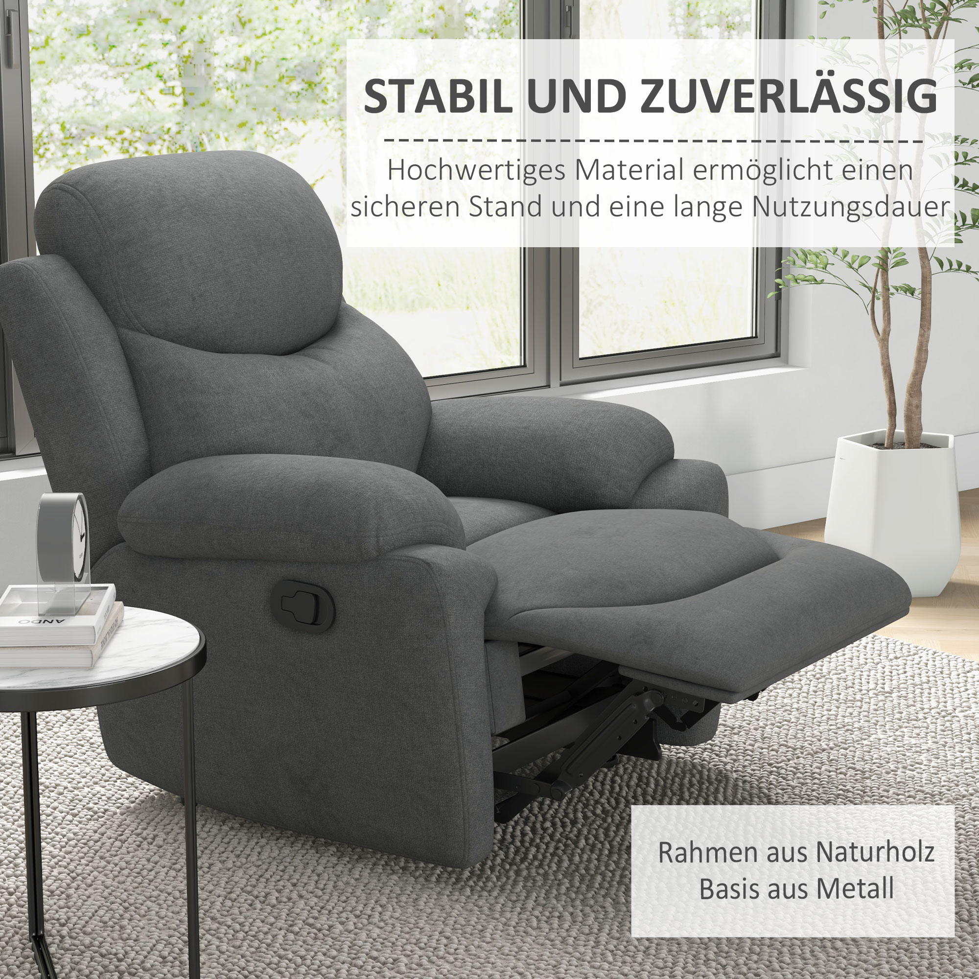 Relaxstoel, TV-stoel met ligfunctie en stoffen bekleding