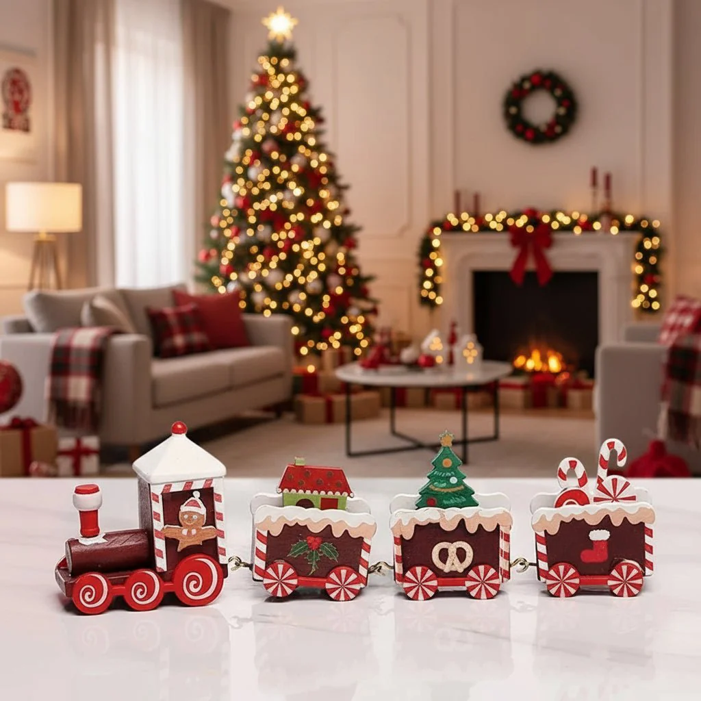 NORTHLINE – Feestelijke Trein Kerstdecoratie van Hout en Kunststof