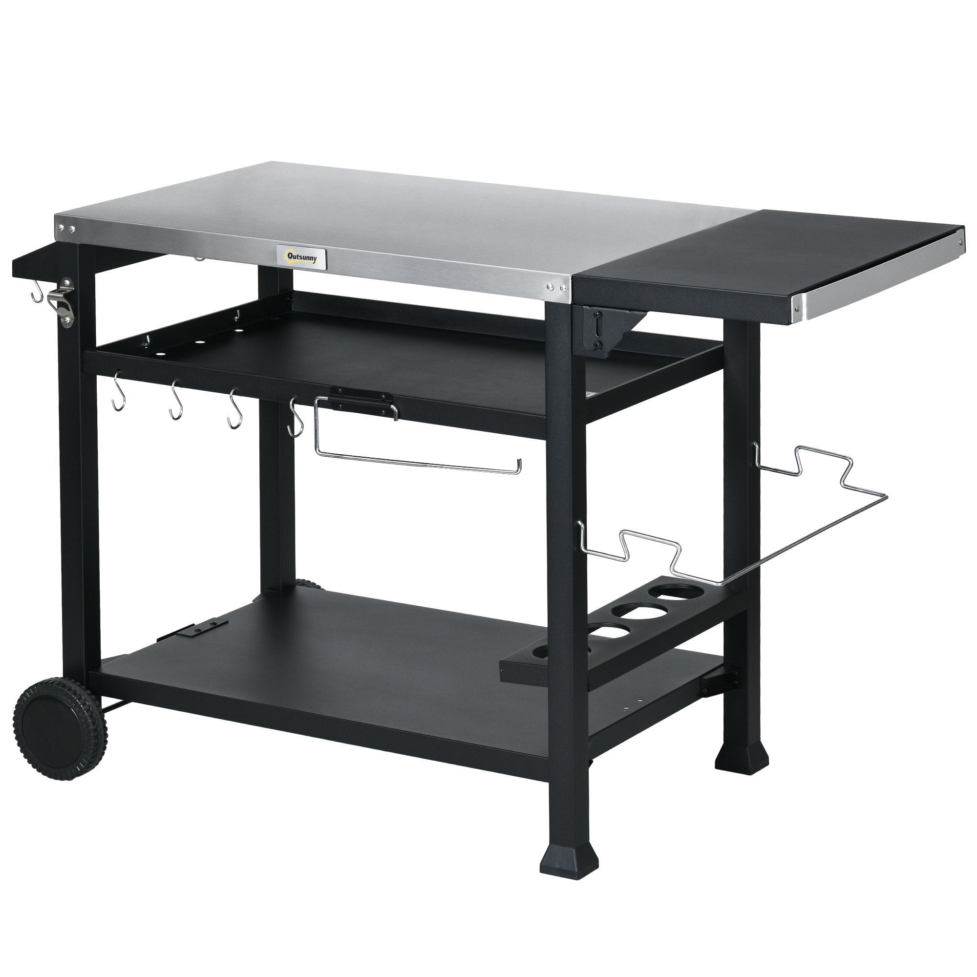 Outsunny Barbecuestation BBQ-wagen, incl. accessoires, 125 x 65 x 84 cm, Zwart + Zilver