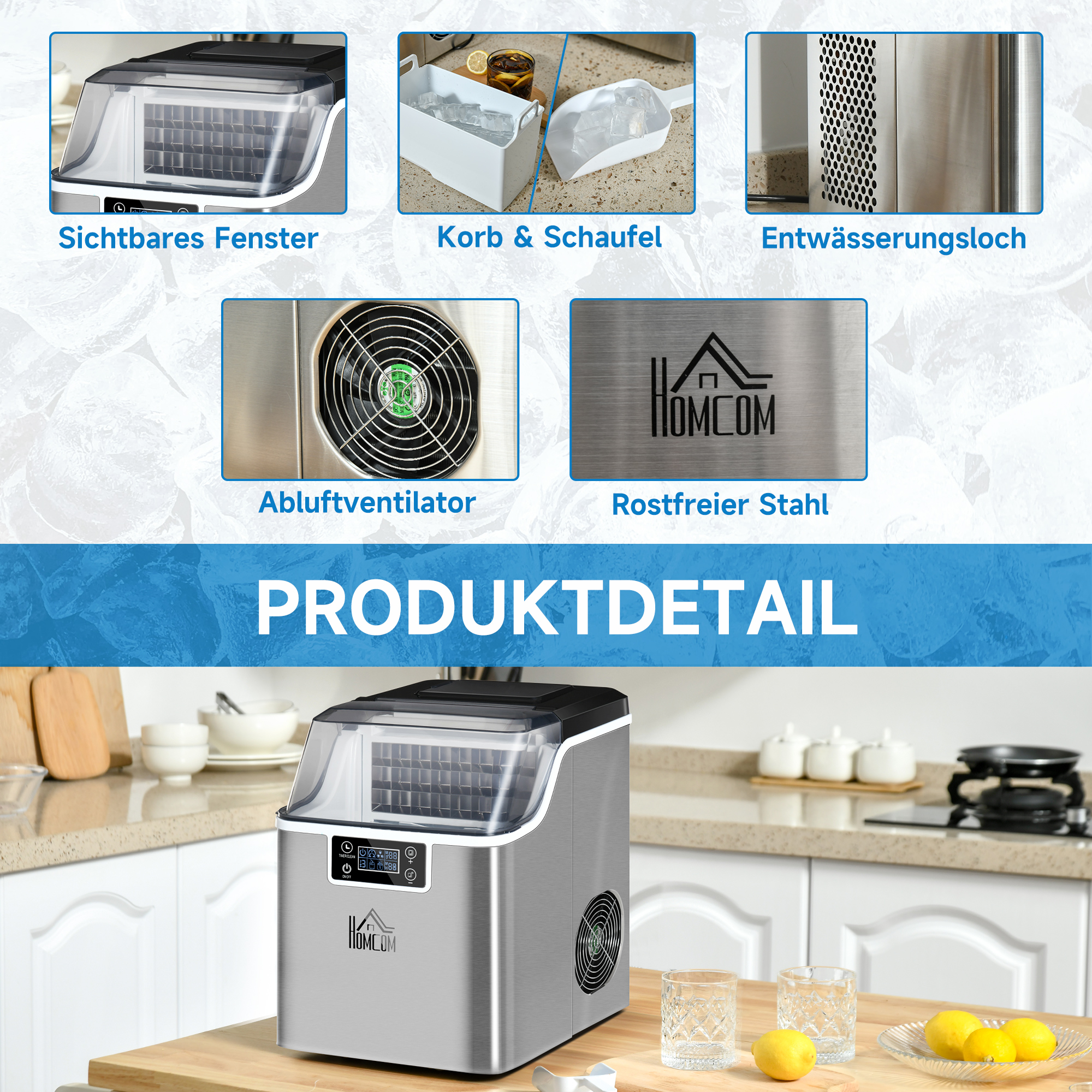 ijsblokjesmachine 20 kg/24u 2.3 l ijsblokjesmachine met 3.2 l waterreservoir display RVS zilver 25,2 x 36 x 37,1 cm