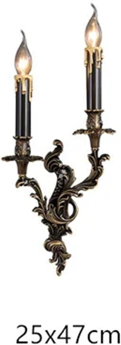Französische Kupfer-Kerzenwandleuchte, Hotel-Palast-Villa-Retro-Wandleuchte, Innenleuchte, Schlafzimmer-Nachttischleuchte, Wandleuchte,Black-25 * 47cm
