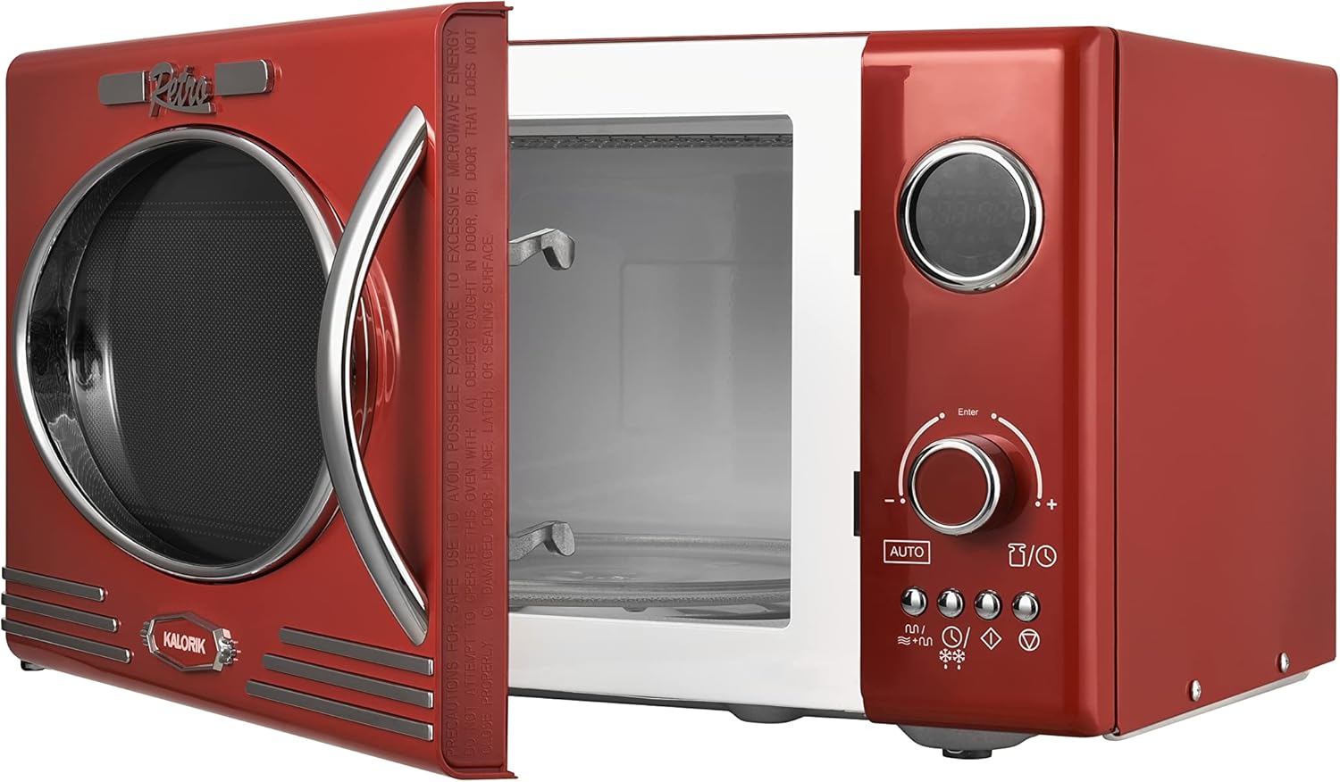 Kalorik TKG MW 2500 DG R, Mikrowelle, 25 Liter Innenraumvolumen, 60 Min. Timer, Grillfunktion, Glastür, 900 W, Rot