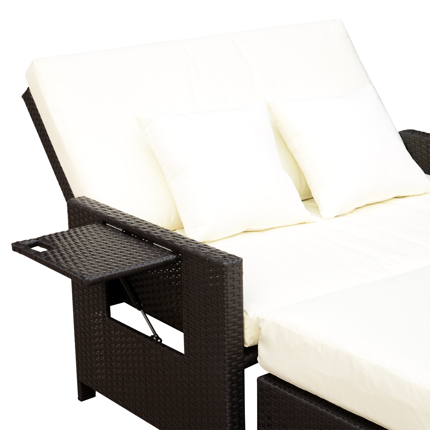 Outsunny Poly-rotan loungebank 2-zits set ligstoel kruk bruin