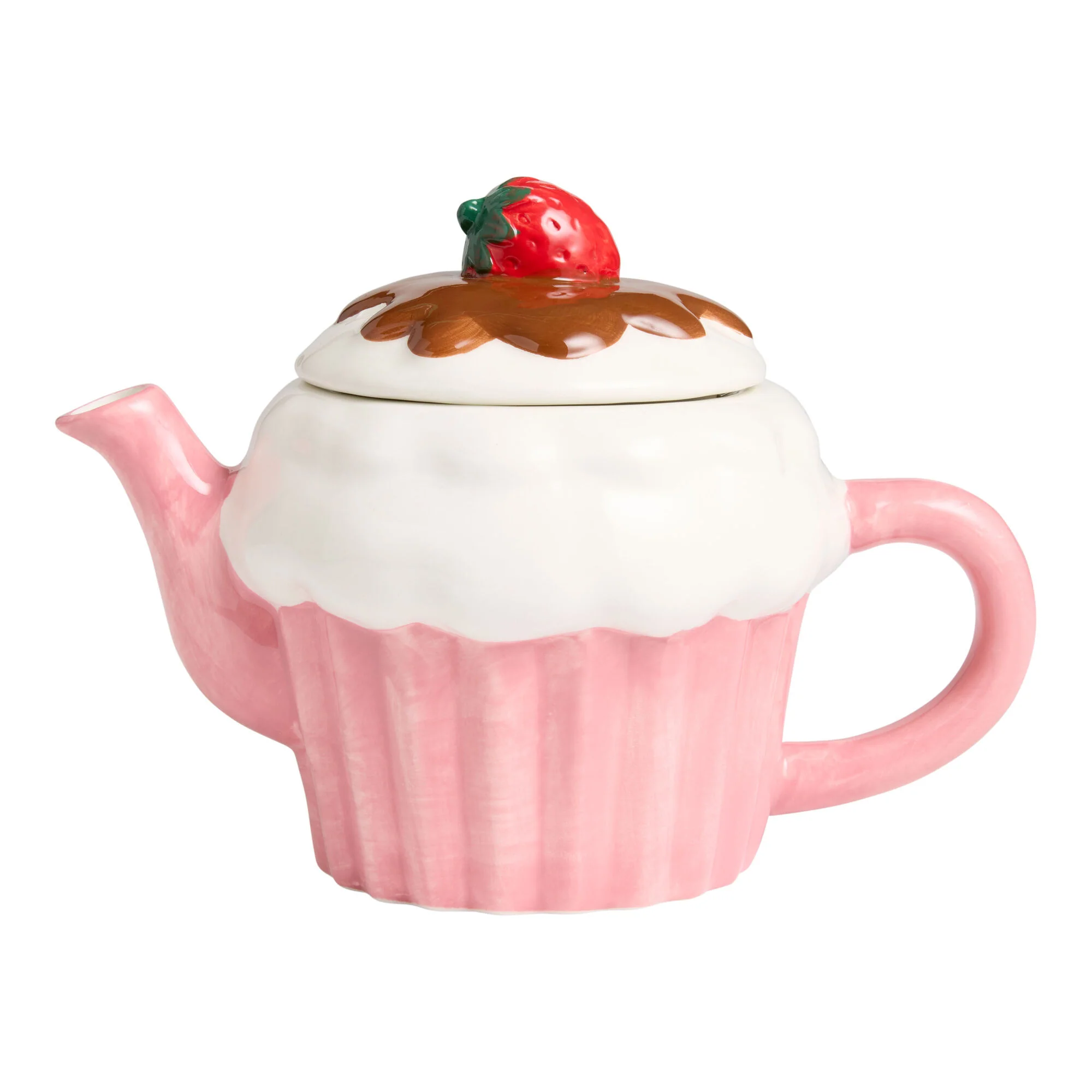 Pink and White Ceramic Cupcake Hand Painted Figural Teapot