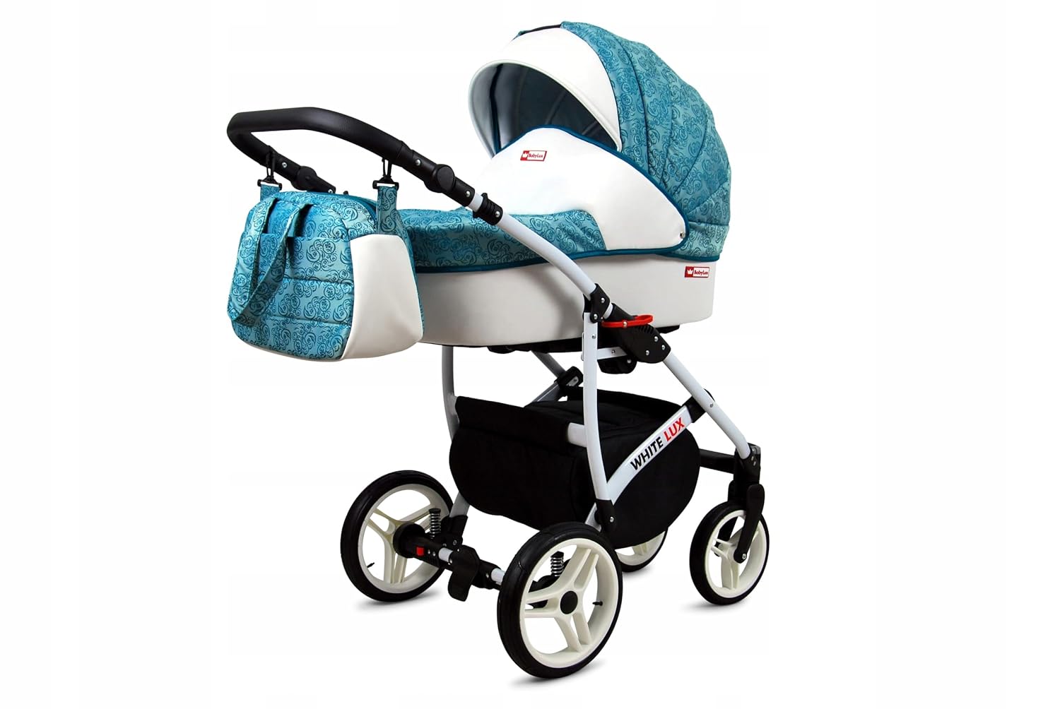 BabyLux® Bambimo Kinderwagen Set 3 in 1 - White Lux - incl. Babywanne, Buggy Sportsitz, Auto-Babyschale - Autositz - Kinderwagenset - Kombikinderwagen mit Wickeltasche, Regenschutz usw.