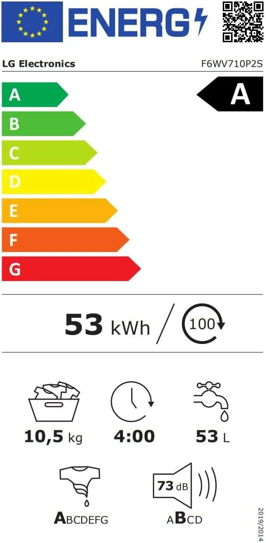 LG F4WV7080, Klasse A, Voorlader Wasmachine 8 kg, 1400 tpm, AI Direct Drive, Wi-Fi, Dieptereiniging met Stoom, Grote Capaciteit, TRIPLE A, Veiligheidsglas Buitendeur, 62 x 60 x 85 cm ? Wit
