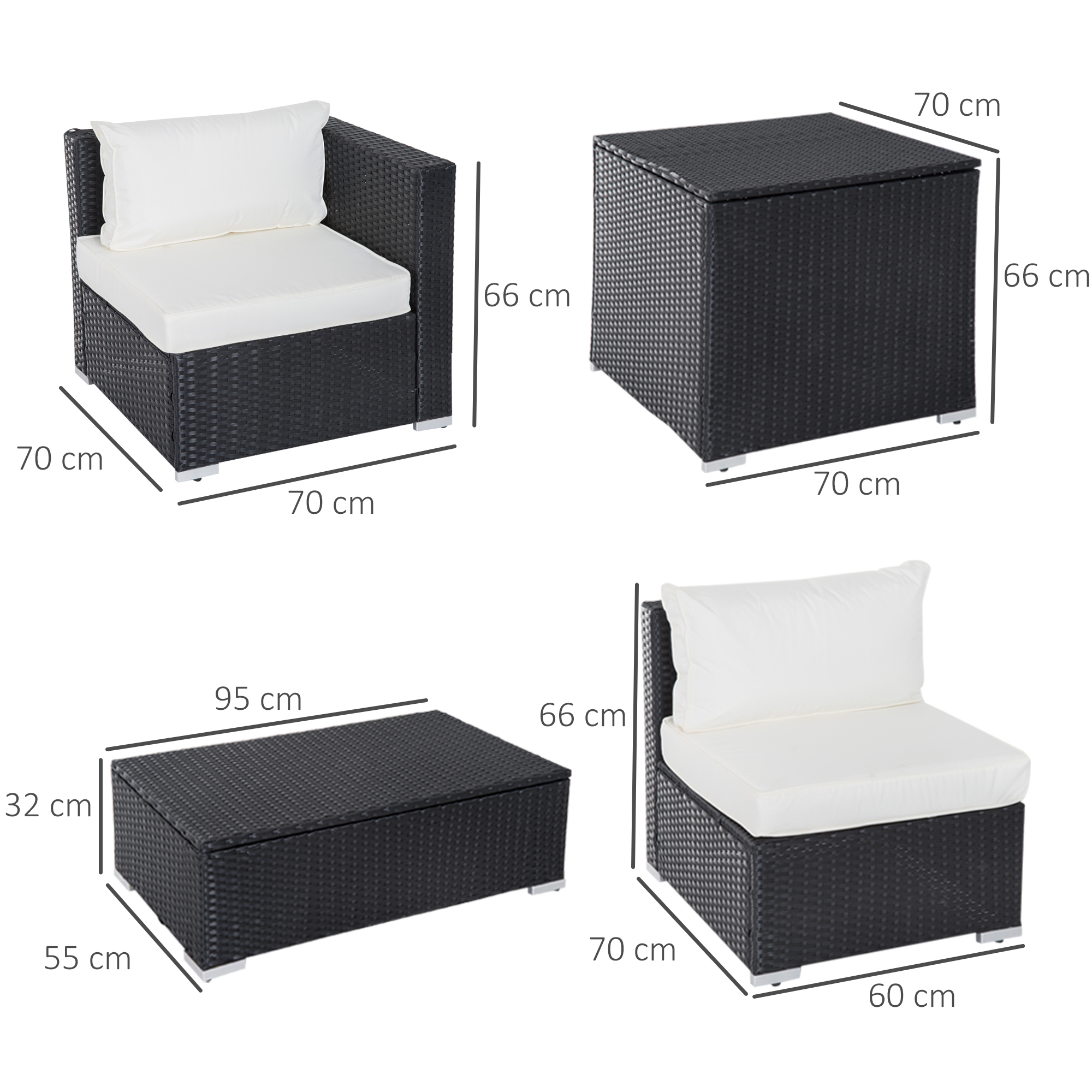 Outsunny tuinmeubels 6-delig Staal zwart + cr��me