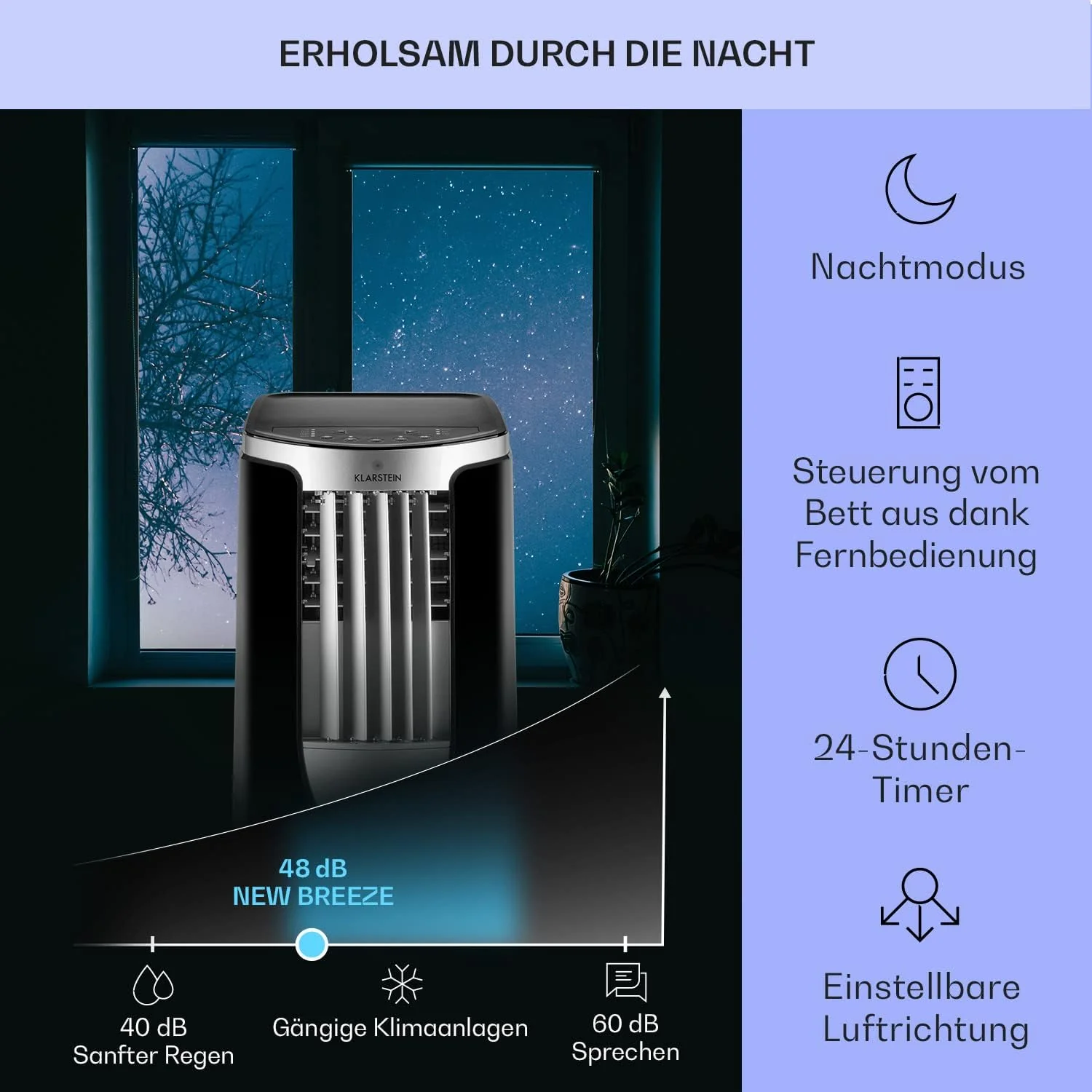 Klarstein Mobiele Airconditioner met Afvoerslang, 3-in-1 Airco met Ventilator & Luchtontvochtiger, Kleine & Draagbare Airco voor Thuis & op Kantoor, 10000 BTU AC met Laag Verbruik