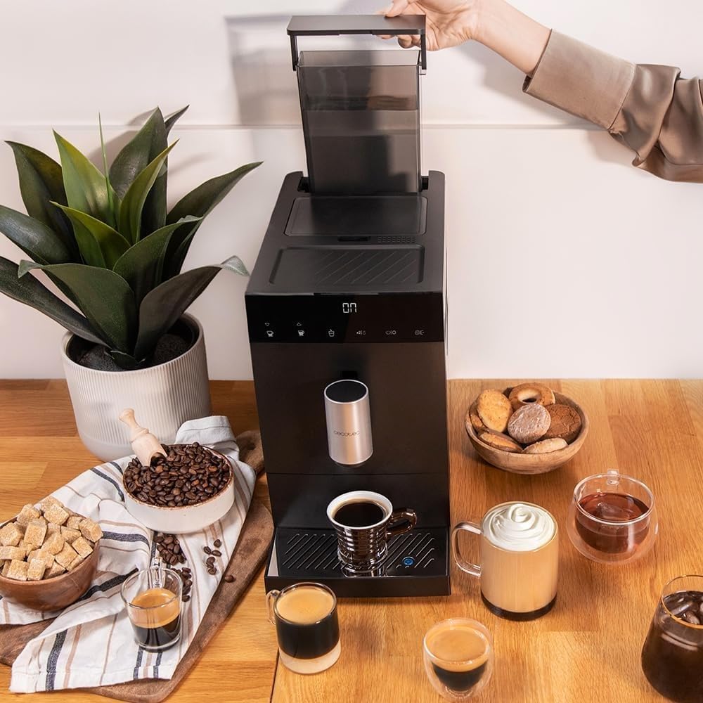Cecotec Superautomatische compacte koffiemachine Cumbia Cremmaet Compact, 1350 W, 19 Bar en Thermoblock-systeem, 1,1 L watertank en 150 g koffiebonenreservoir, Plug&Play, automatische reiniging