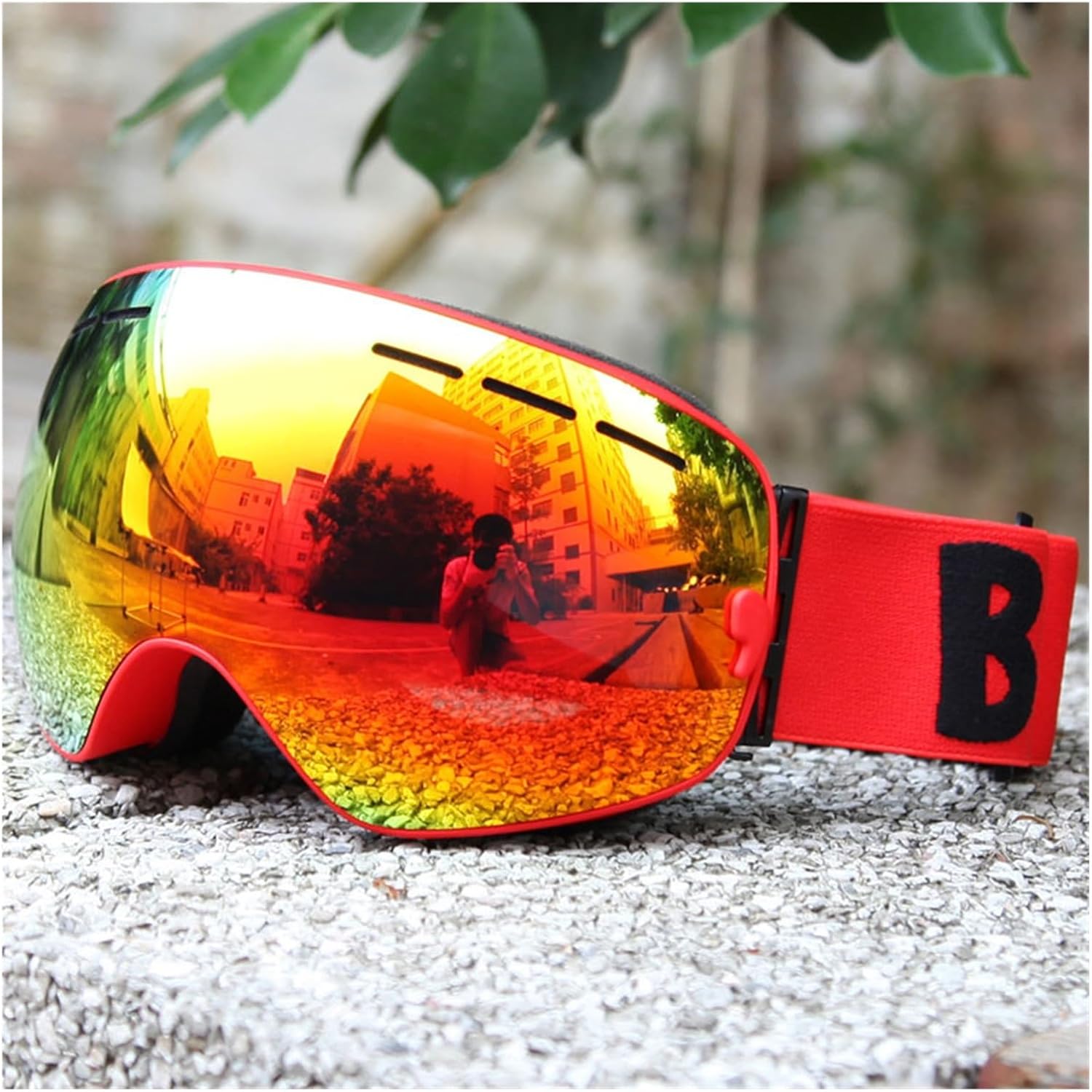 Skibrille, doppelschichtig, UV400-beschlagfrei, große Skimaske, Brille, Skifahren, Schnee, Snowboarden, verspiegelte Gläser, Schutzbrille für den Außenbereich (Farbe: Gelb, Größe: 1) (Schwarz 1)