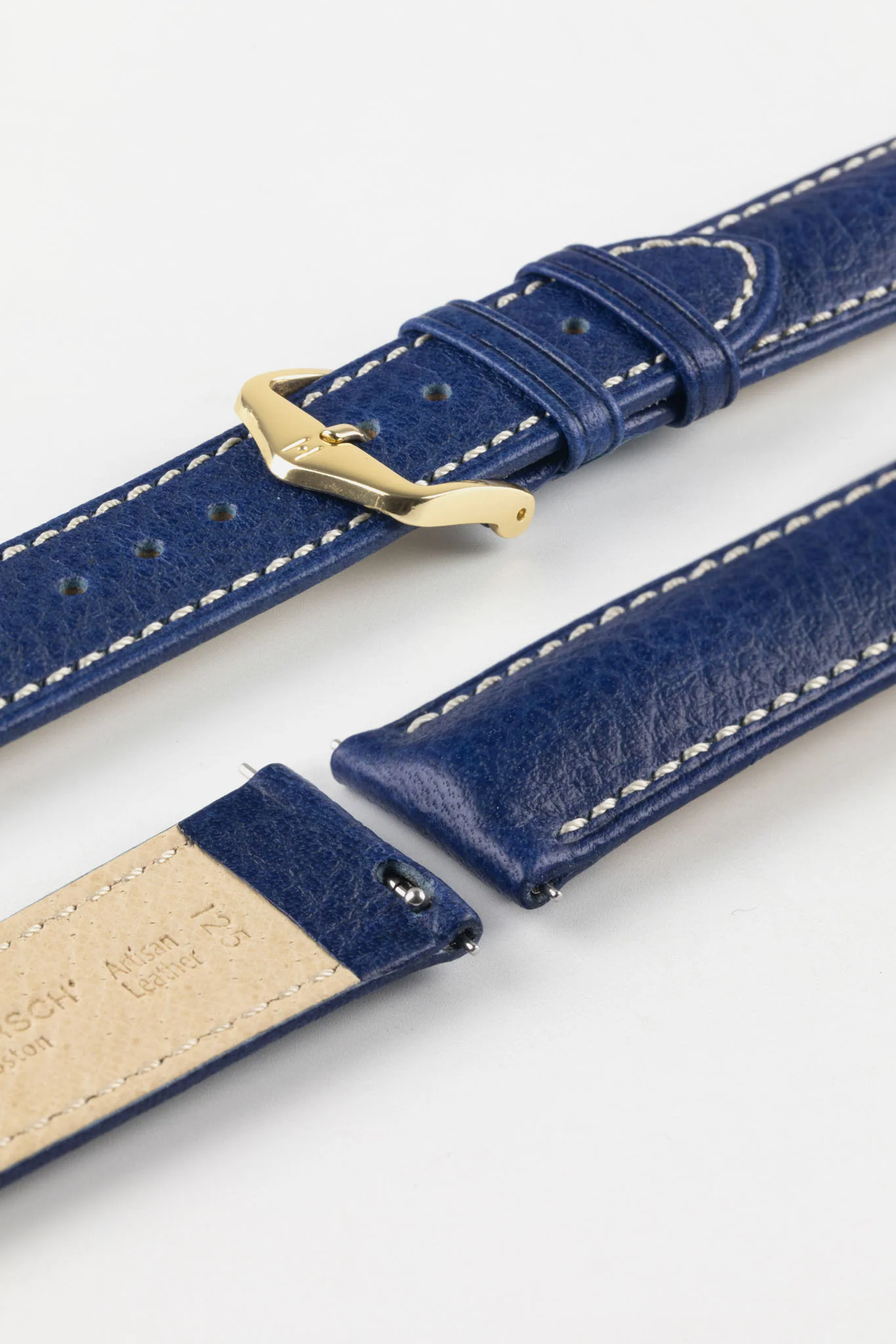 Hirsch BOSTON Quick-Release Buffalo Calfskin Leather Watch Strap in BLUE