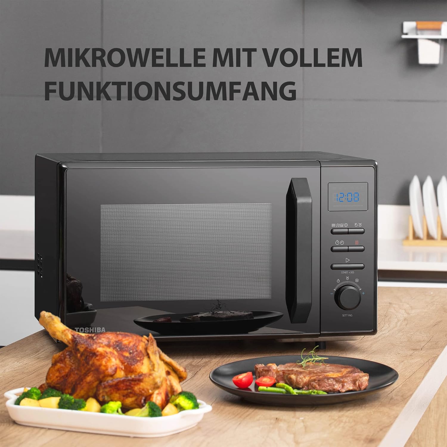 Toshiba MW2-MM20PF(BK) Freistehend Mikrowelle/Solo-Mikrowelle / 20L / 800W / 5 Leistungsstufen mit praktischer Auftaufunktion/LED-Beleuchtung im Innenraum/Schwarz