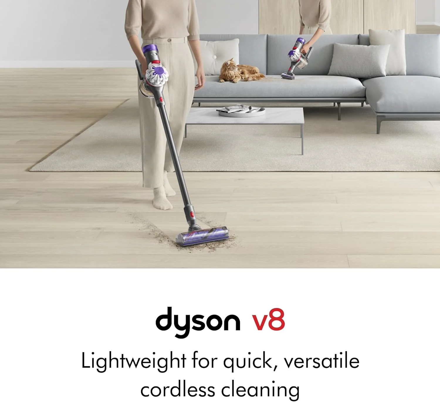 Dyson V8 Cordless Vacuum. Cleans Hard Floors and Carpets. Detangles. Converts to Handheld. 115AW. 2 Power Modes. Up to 40 Minutes鹿