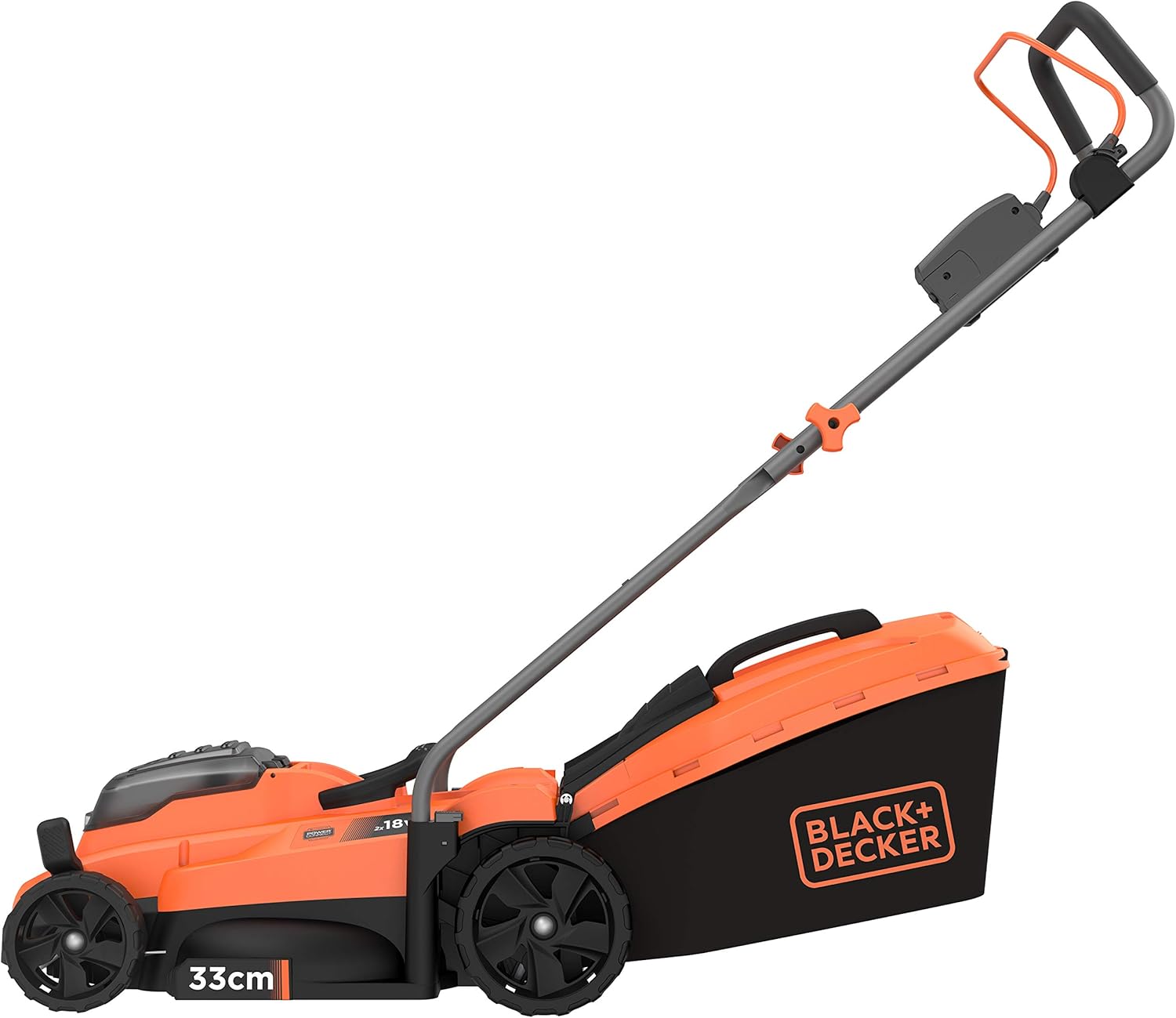 BLACK+DECKER Rasenmäher Akku Rasenmäher Elektro (betrieben mit 2X 18V Akkus, 33 cm Schnittbreite, für kleine und mittlere Rasenflächen bis 250 m², 5-fache Höhenverstellung) BCMW3318N