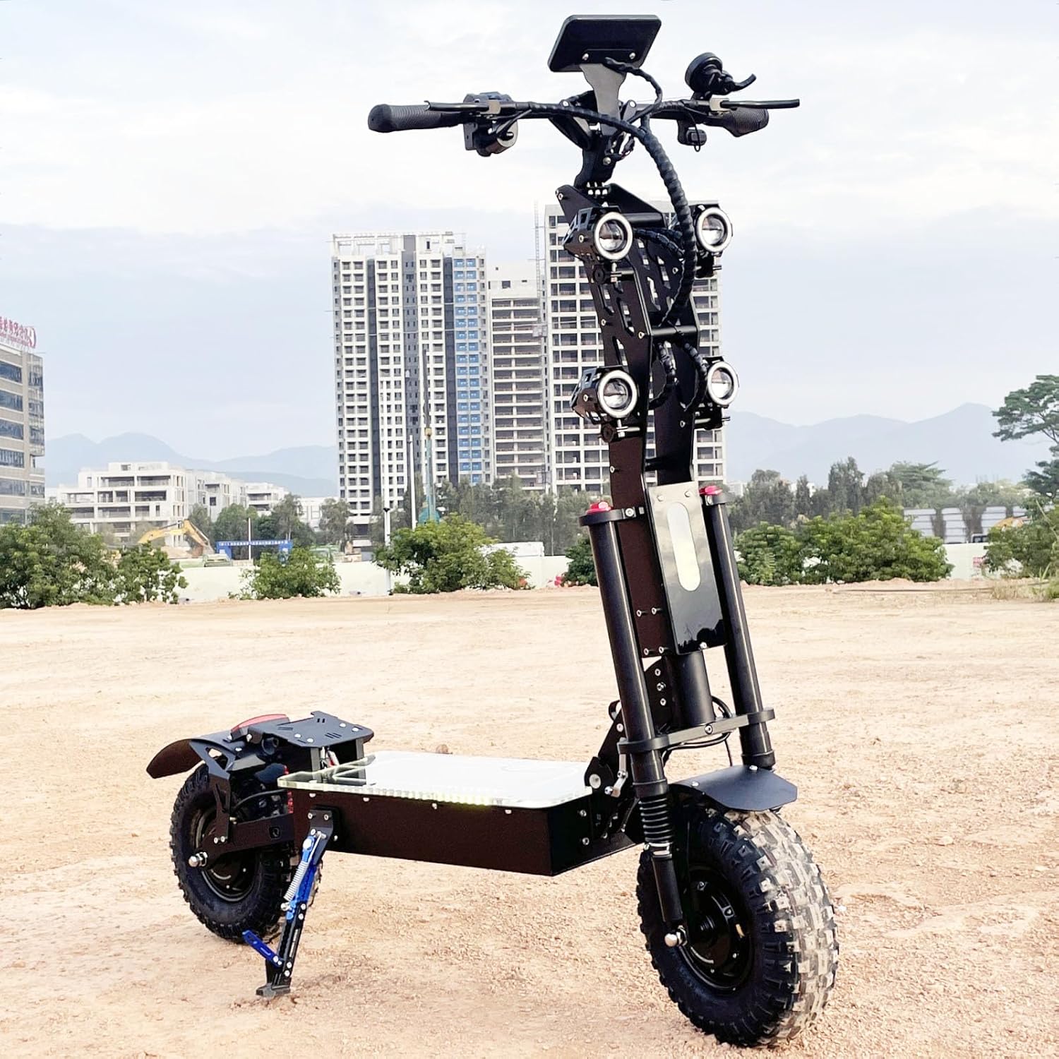 HWWH Patinete Electrico Potente Plegable Scooter Eléctrico Todoterreno Adultos 13 Pulgadas 3 Velocidades Dual Drive Batería de Litio de 72V / 50Ah Duración Máxima de la Batería 120 km