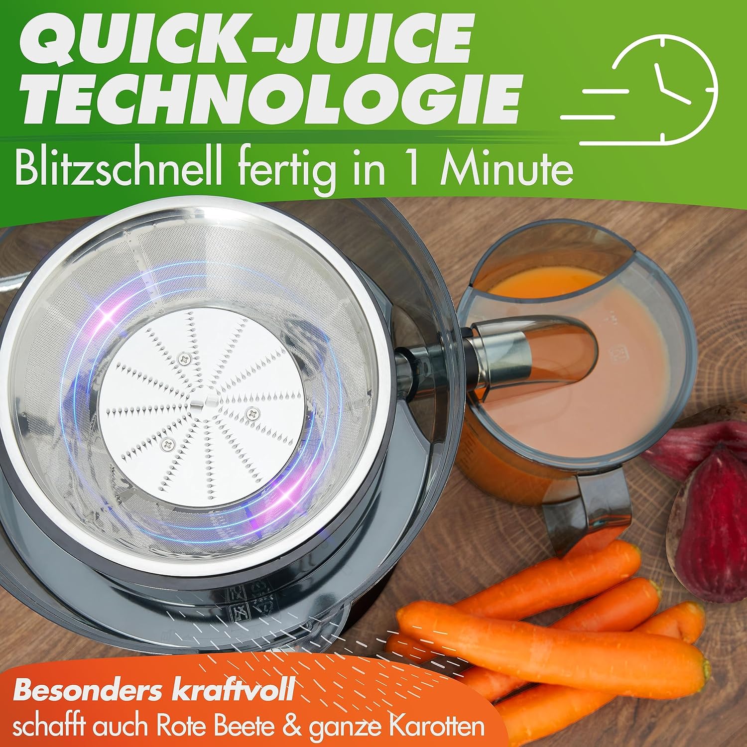 Nutrilovers *Testsieger* QUICK-JUICER Entsafter Edelstahl Obst und Gemüse I XXL-Einwurf für ganze Früchte entsaften, 800W, 2 Geschwindigkeiten, BPA-frei inkl. Trinkflasche + Rezepte Buch & App