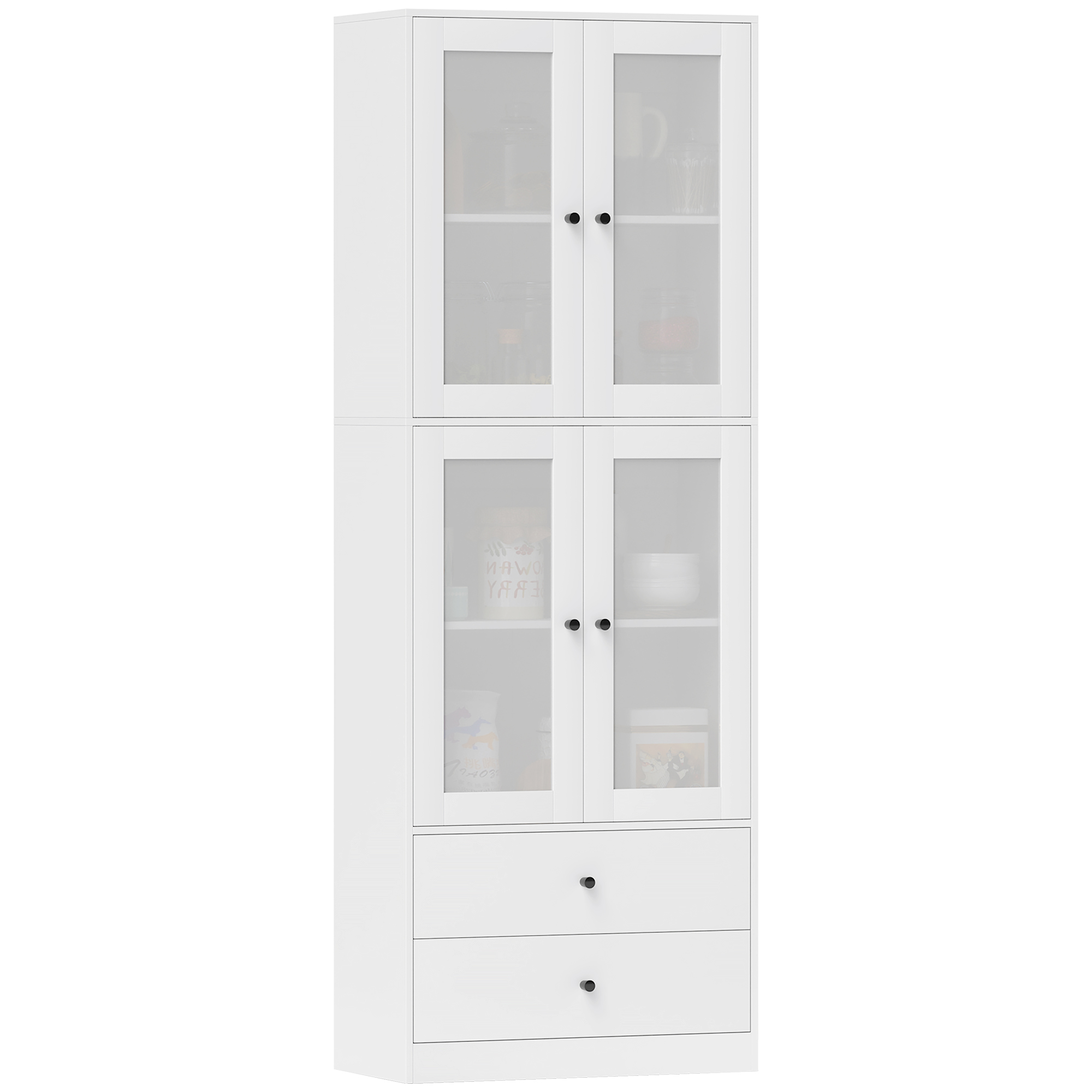 Keukenkast met Lades en Glazen Deuren, Melamine Oppervlak, Wit