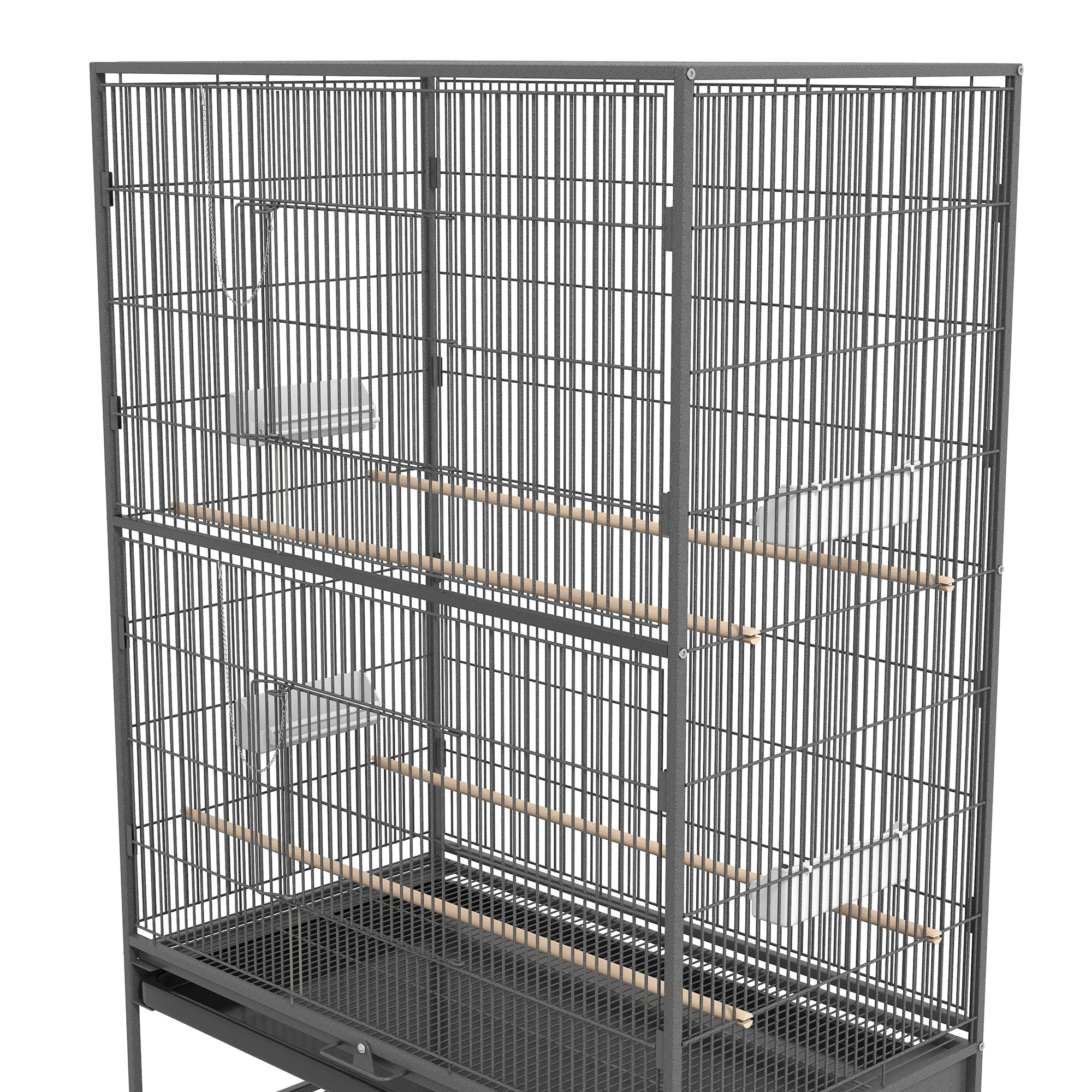 Vogelkooi inclusief zitstokken, vogelspeelgoed, uitneembare vloerbak, 1 plank, grijs