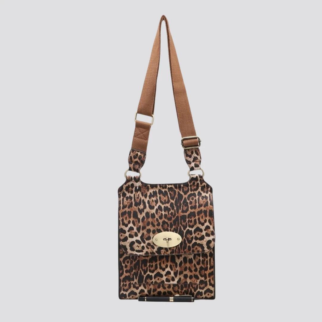 Lily Crossbody Messenger Bag | Leopard Print | Brown