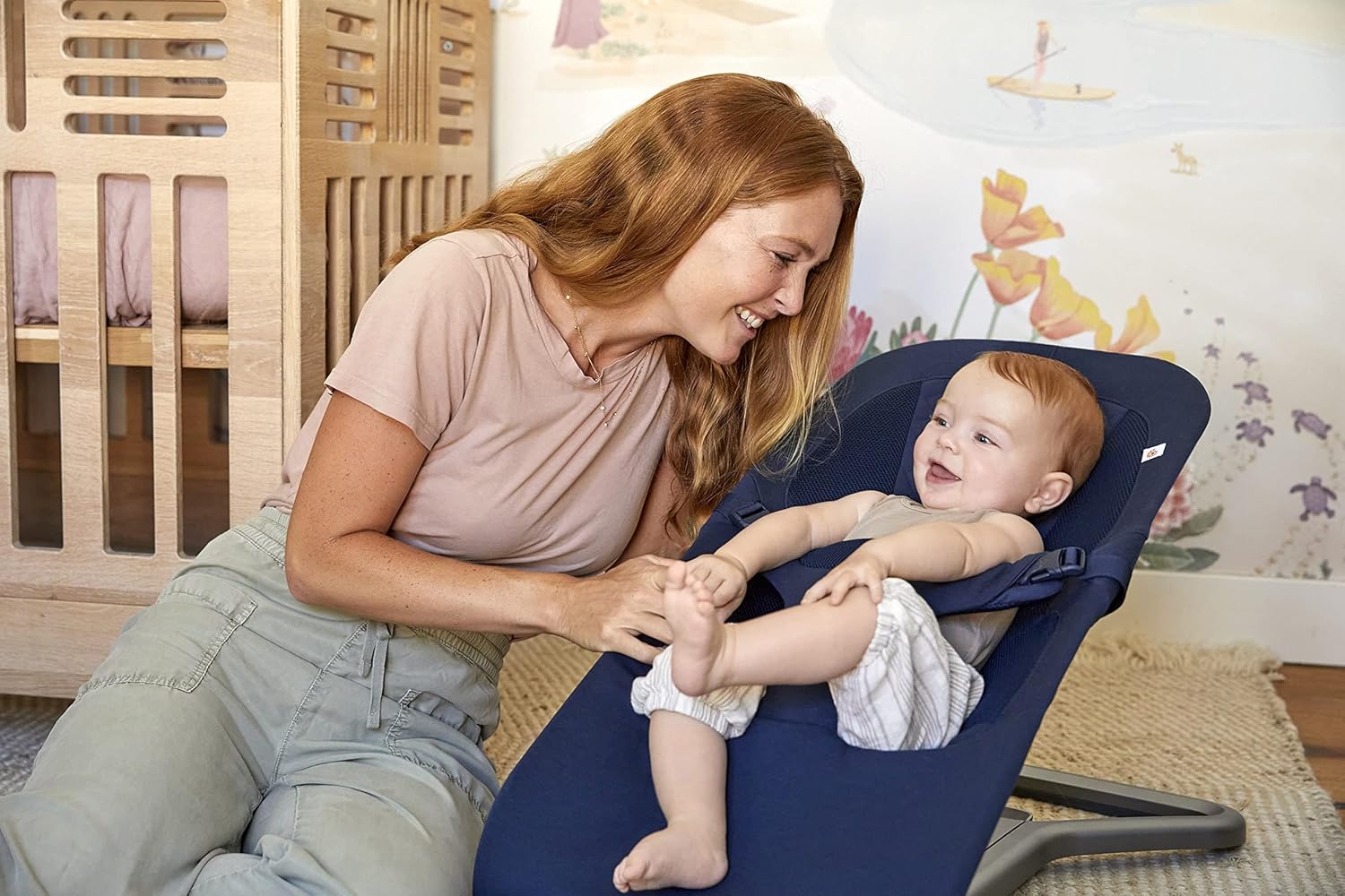 Ergobaby 3-in-1 Evolve Bouncer, Ergonomische wipstoel voor baby's vanaf de geboorte tot peuters, Babyschommel met zitverkleiner voor pasgeborenen (2,5 kg - 13,2 kg), Cream