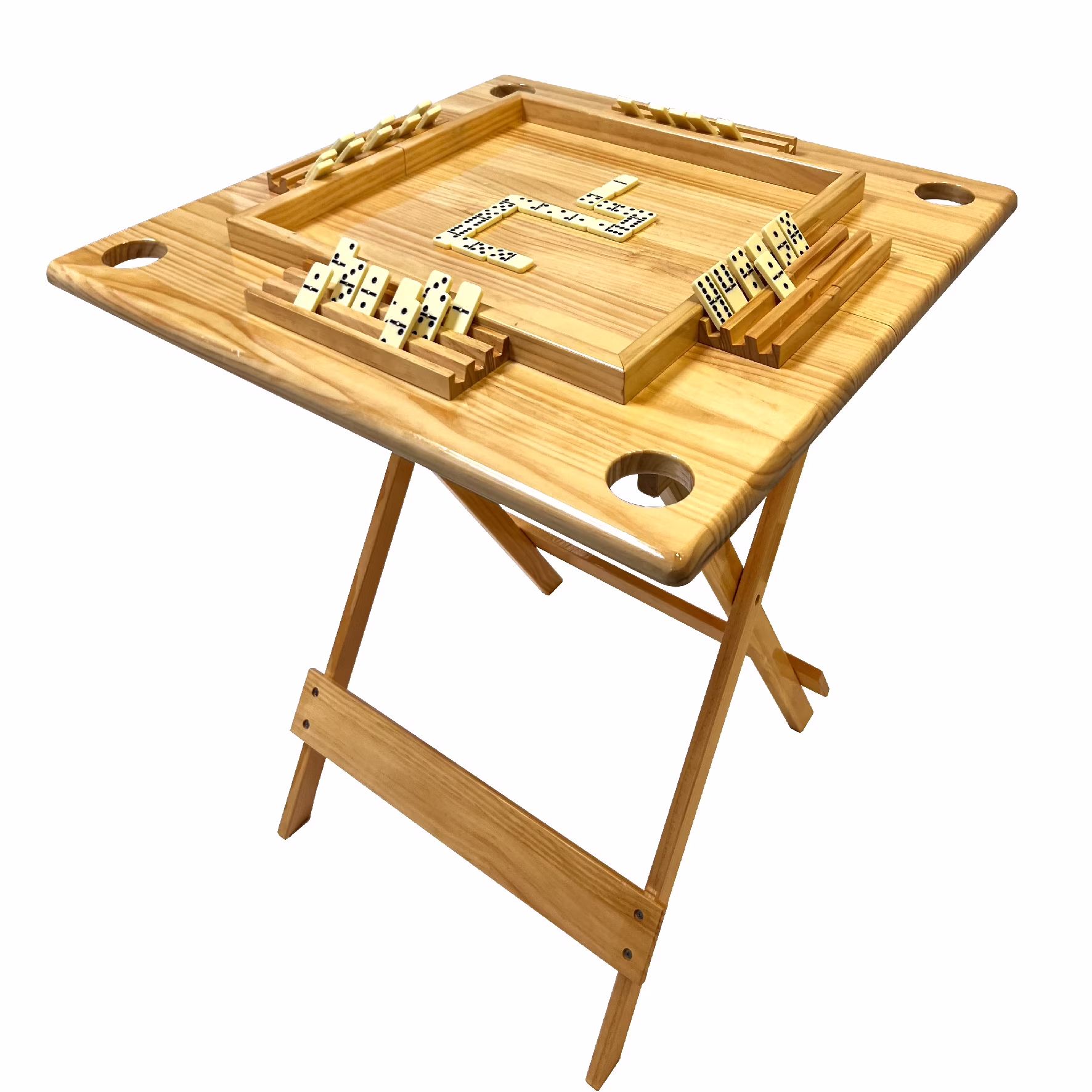 Wood Domino Table Solid Wood Folding and Portable Built-In Dominoes Holders Full Size Portable and Foldable Fits In Closet or Garage