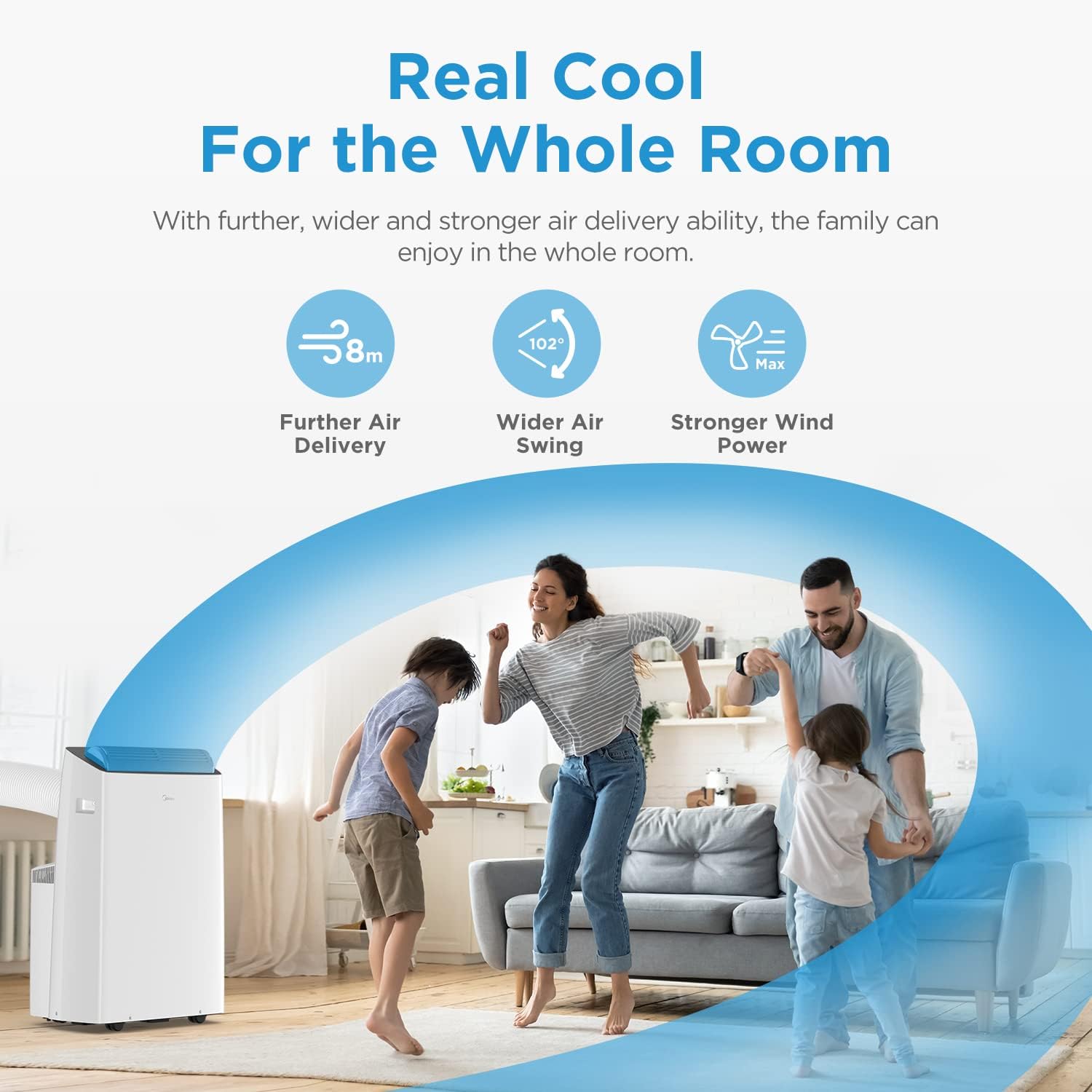 Midea Mobiles Klimagerät Real Cool 35, 12000 BTU, Raumgröße bis 117m³(43㎡), APP-Steuerung/Alexa/Google Home/IFTTT, Mobile, Weiß