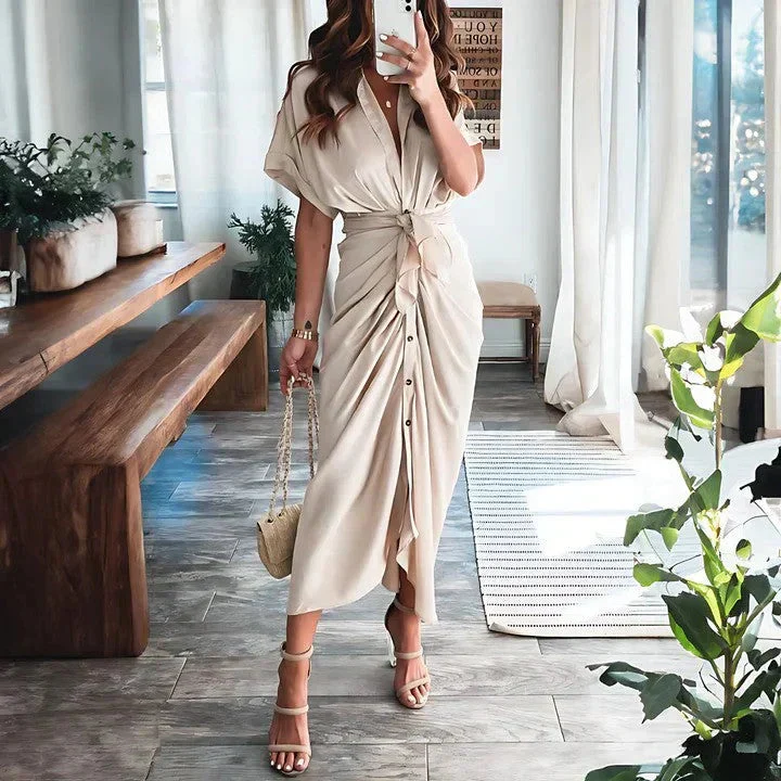 Midi-Kleid mit V-Ausschnitt und Kragen f��r Hochzeitsg?ste