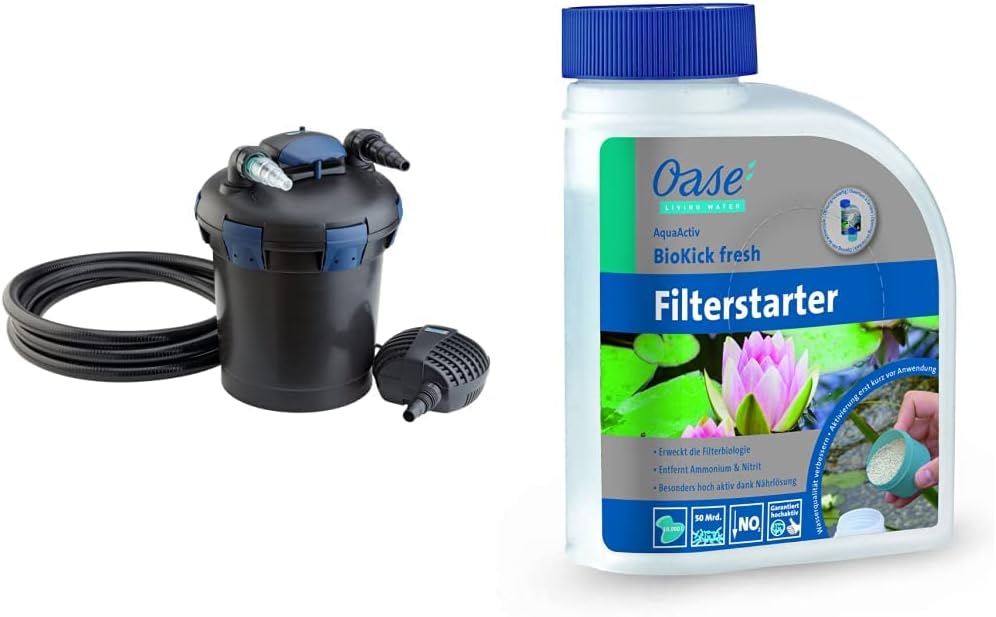 OASE 50499 Druckfilter BioPress Set 4000, Teichfilter Filterset zur effektiven und raschen Algenbekäpfung, Komplettset inkl Filterpumpe und UVC Klärer