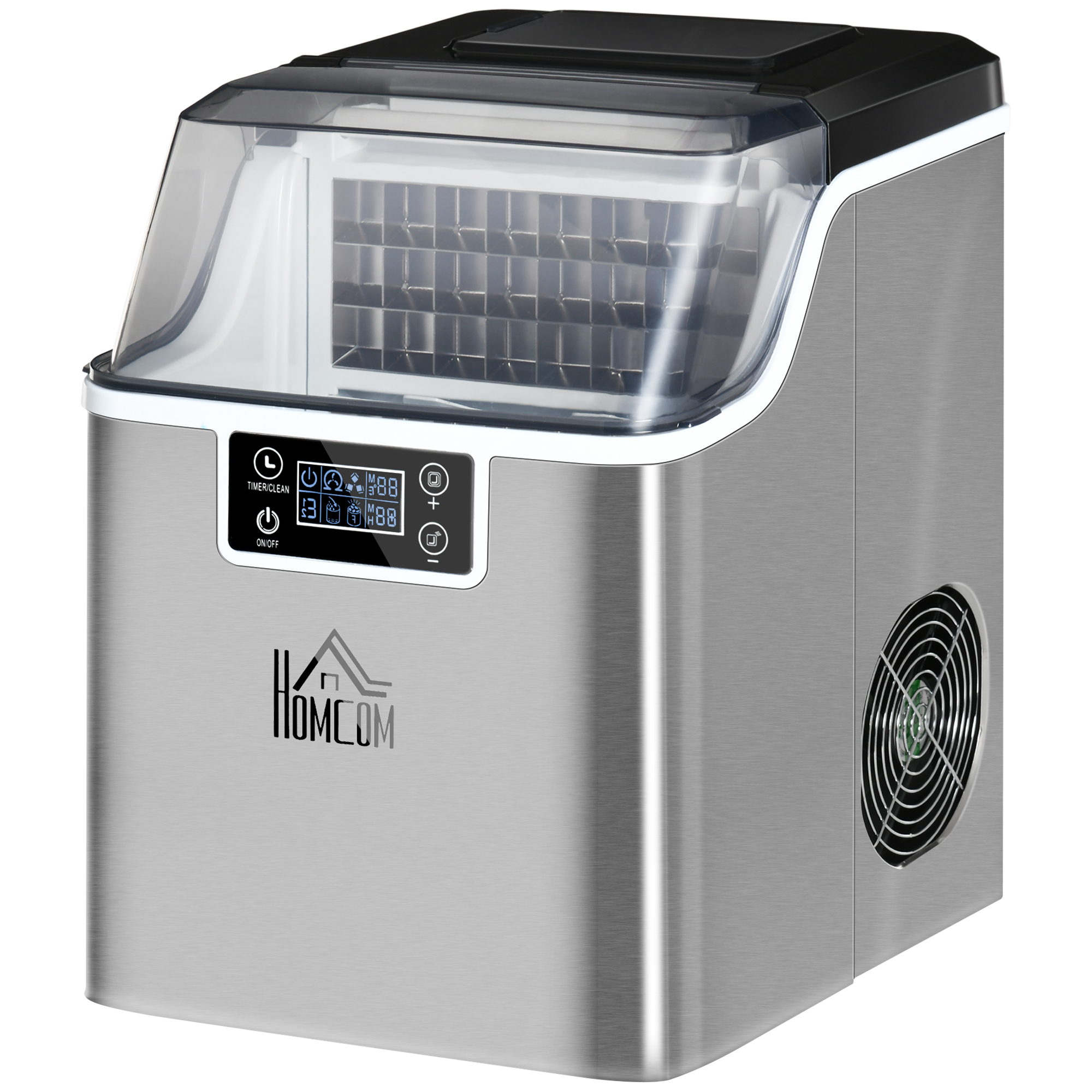 ijsblokjesmachine 20 kg/24u 2.3 l ijsblokjesmachine met 3.2 l waterreservoir display RVS zilver 25,2 x 36 x 37,1 cm