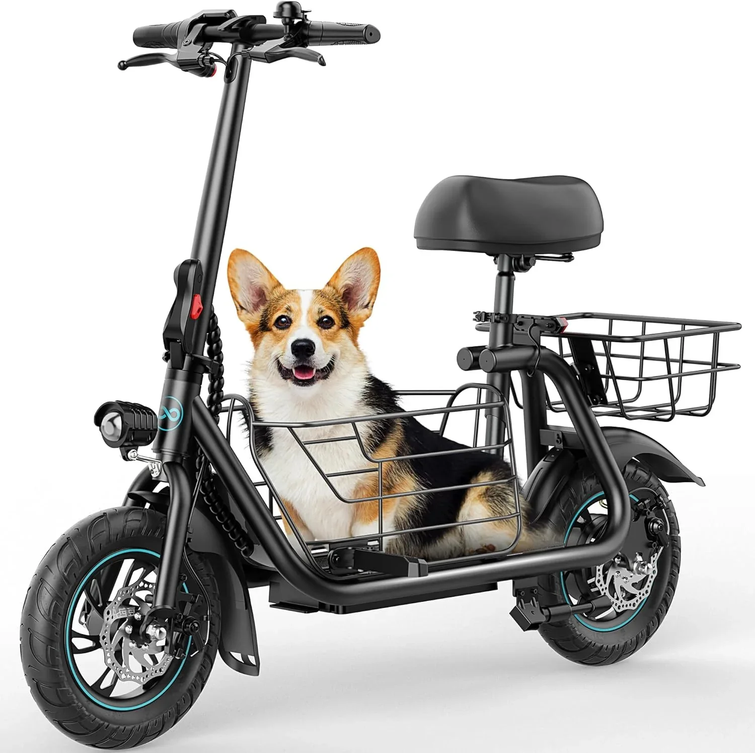 Gyroor Adult Electric Scooter with Large Center Basket 20 Mile Range Foldable and Seat