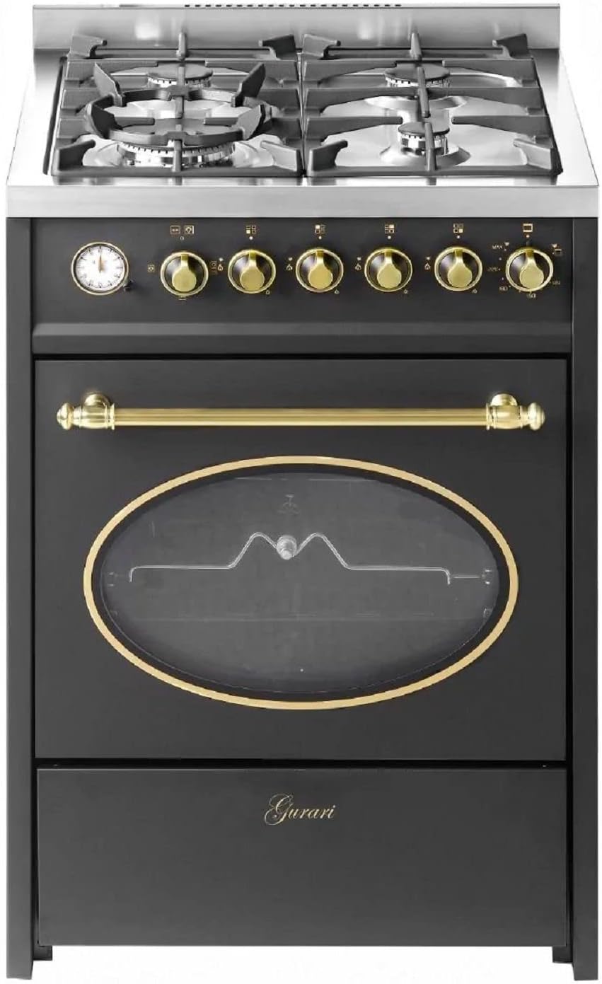 GURARI Gasherd mit Gasbackofen GCH G 614 BR Standherd 60 cm | Gasgrill | Drehspieß | Elektro-Analog-Timer mit STOP-Funktion | Schublade mit Push-Pull | Gas Control | Range Cooker Erdgas/Propan