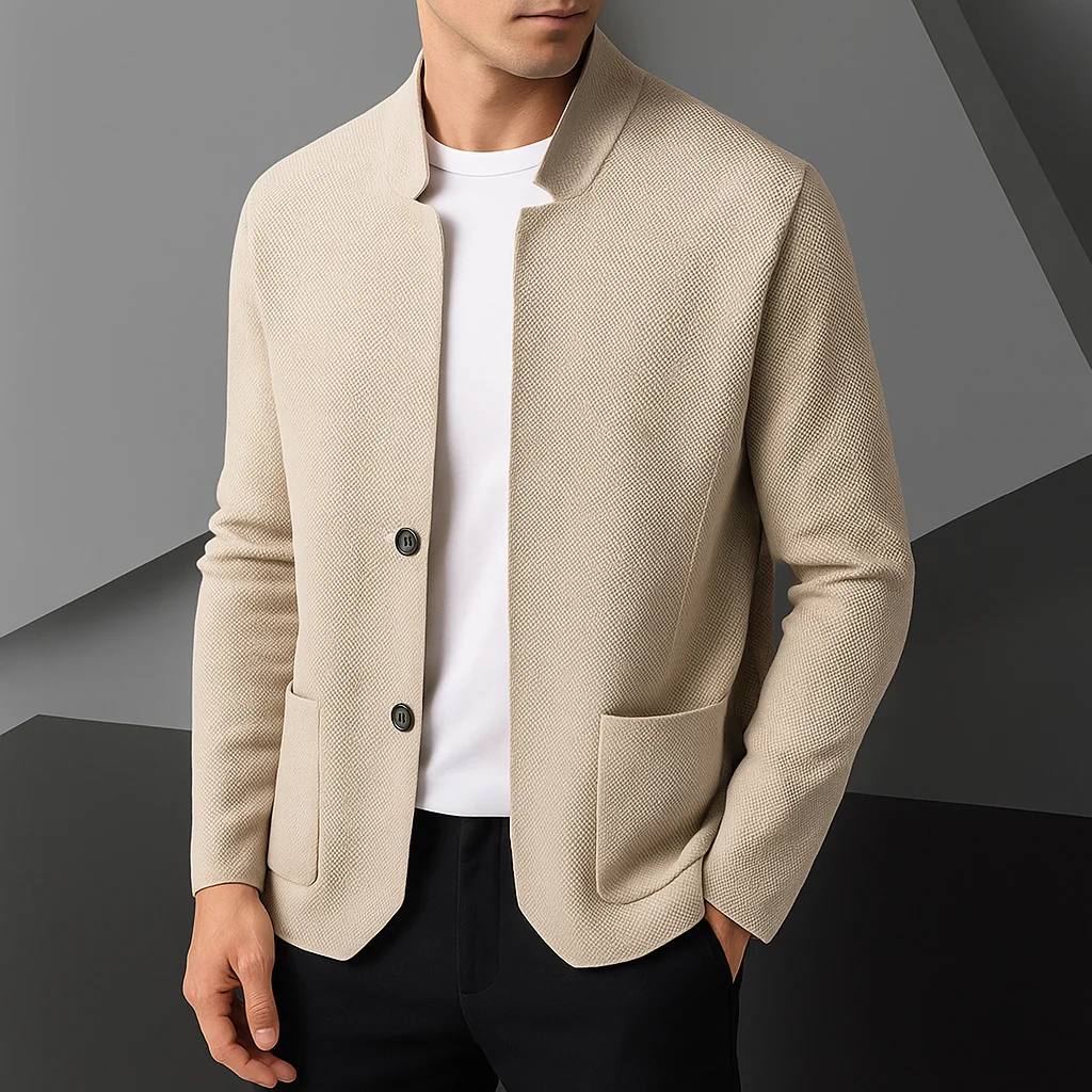 Strukturierte Strickjacke mit Stehkragen f��r Herren