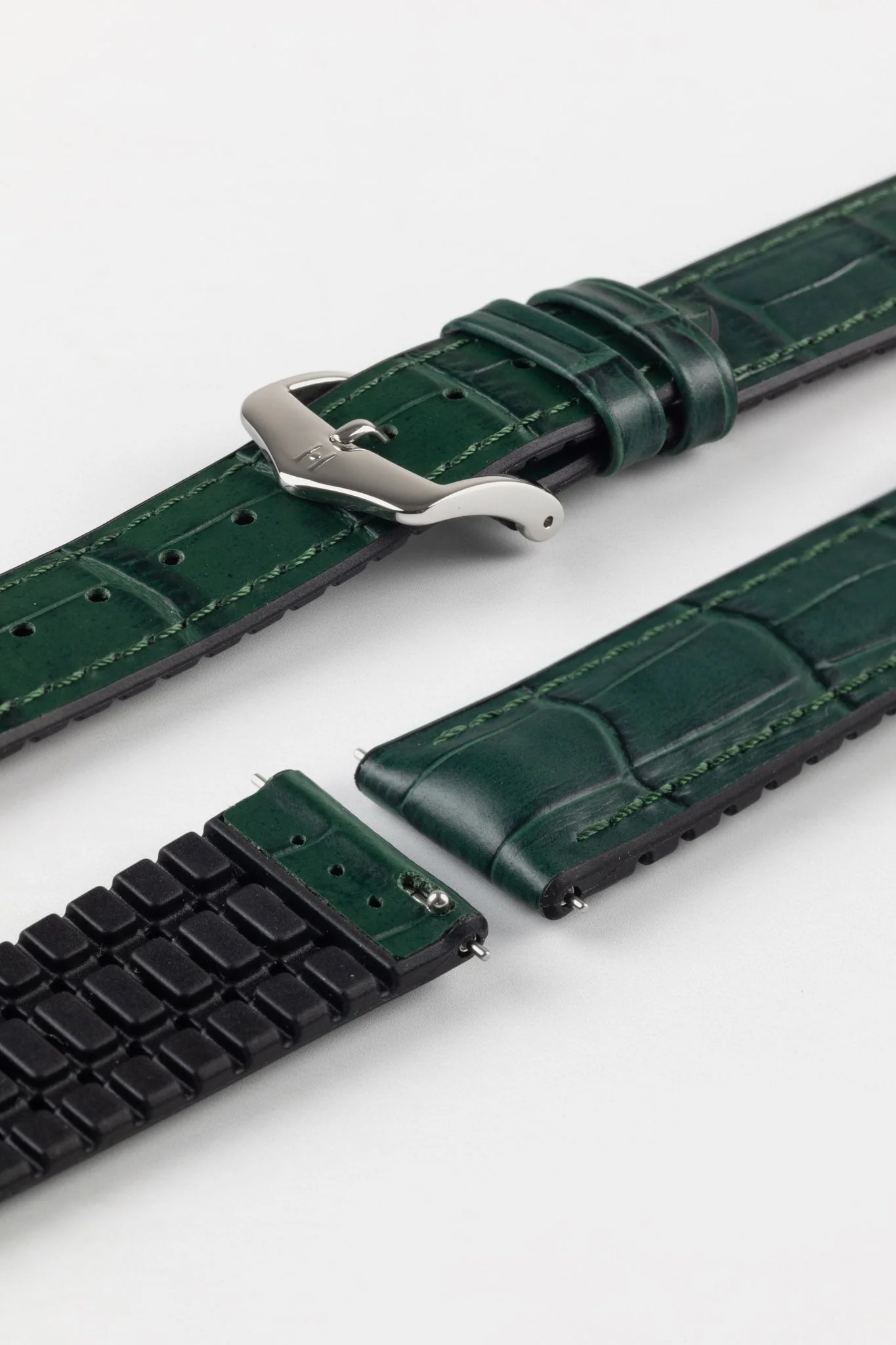 Hirsch PAUL Alligator Embossed Performance Watch Strap in GREEN